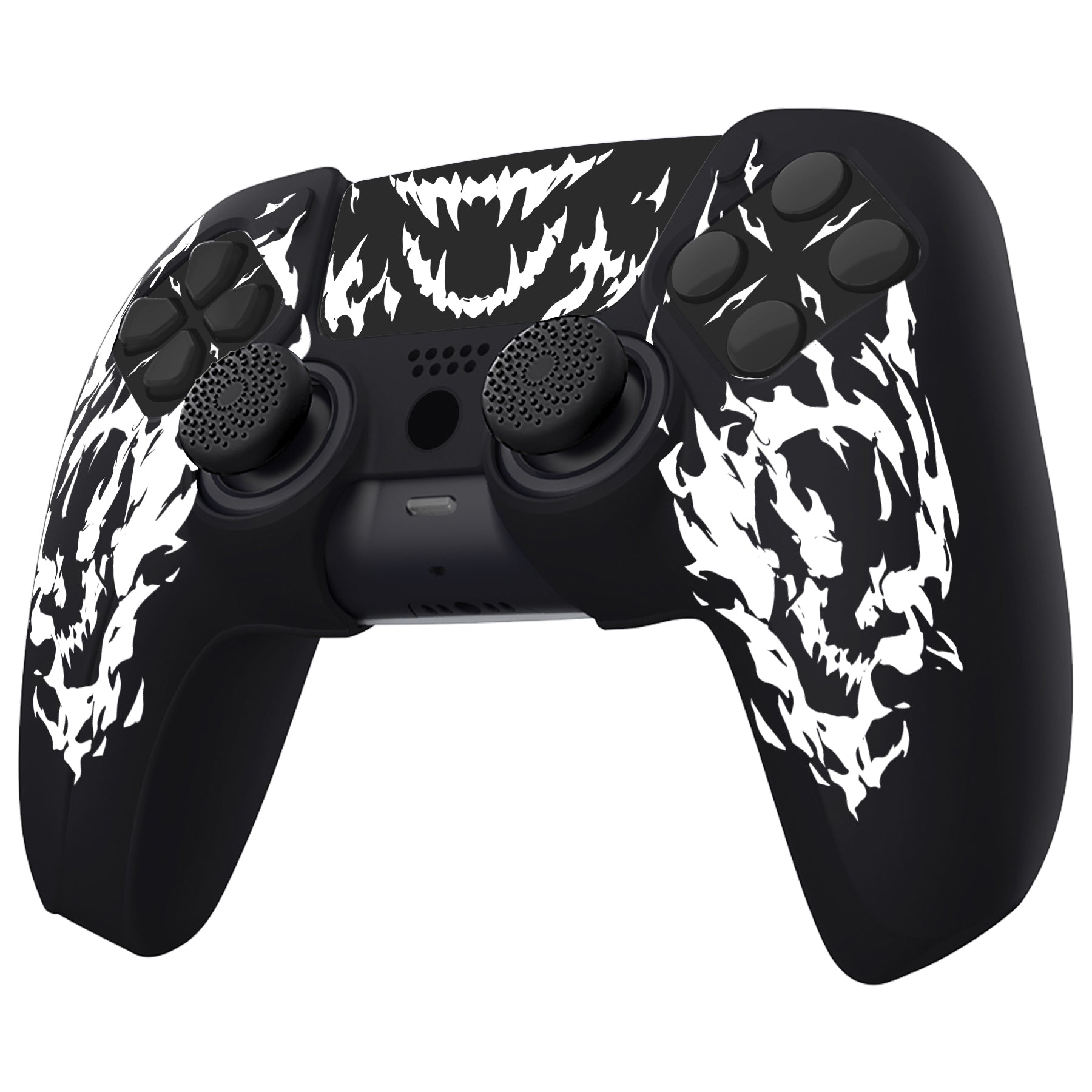PlayVital Pure Series Silicone Controller Grip Case for PS5 Controller with 6 Thumb Grip & Sticker,  Anti-Slip Skin Cover for PS5 Controller Fit with Charging Station - Carving Fire Skull PlayVital