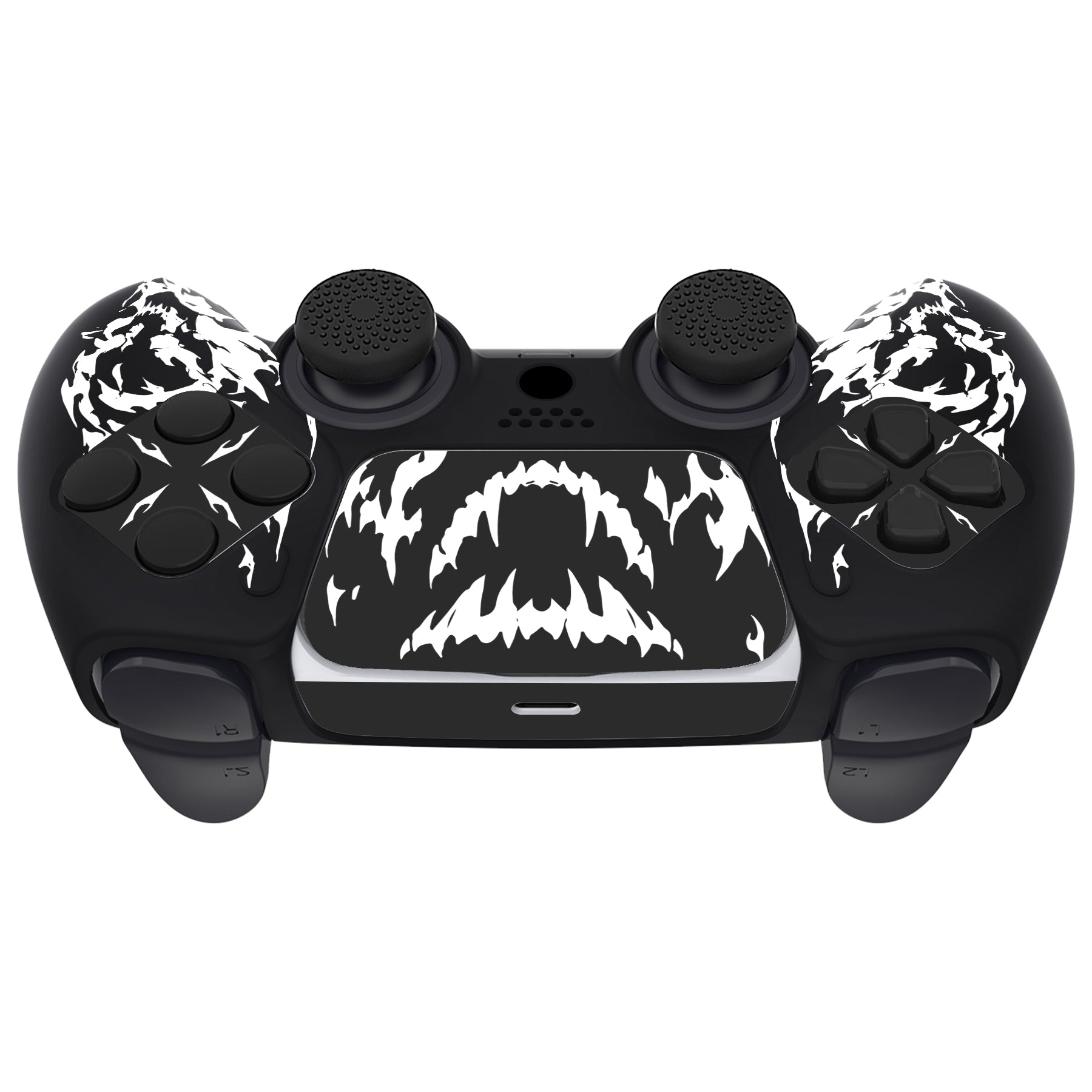 PlayVital Pure Series Silicone Controller Grip Case for PS5 Controller with 6 Thumb Grip & Sticker,  Anti-Slip Skin Cover for PS5 Controller Fit with Charging Station - Carving Fire Skull PlayVital