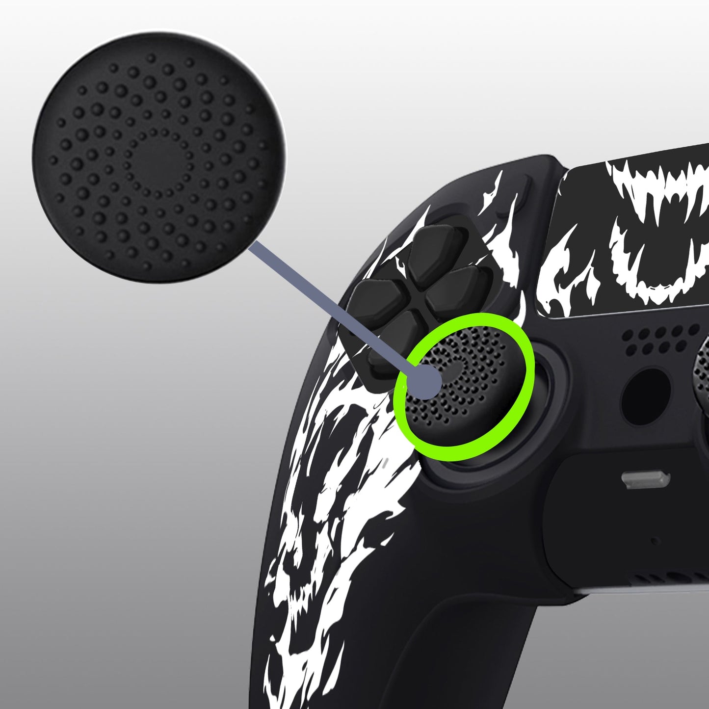 PlayVital Pure Series Silicone Controller Grip Case for PS5 Controller with 6 Thumb Grip & Sticker,  Anti-Slip Skin Cover for PS5 Controller Fit with Charging Station - Carving Fire Skull PlayVital