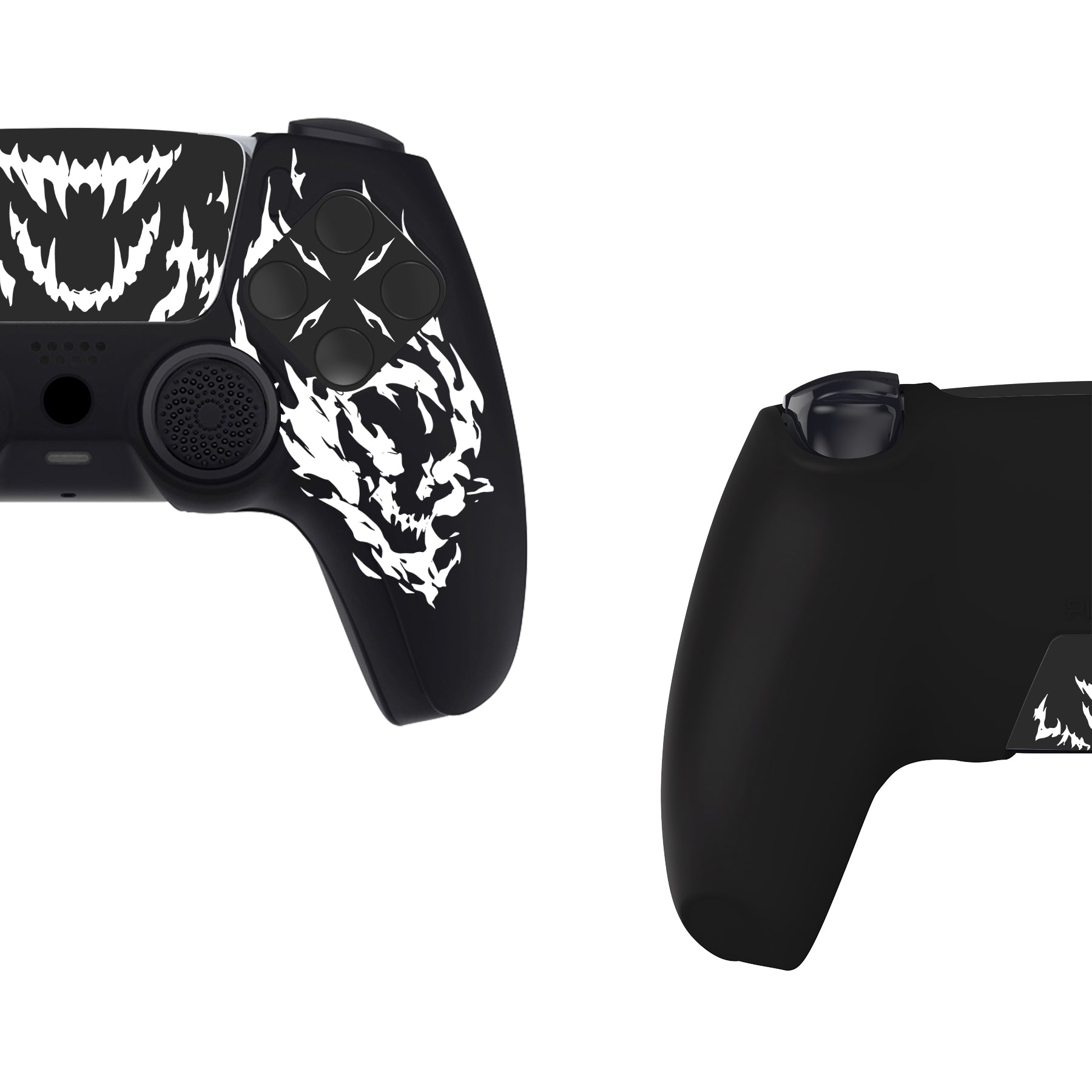 PlayVital Pure Series Silicone Controller Grip Case for PS5 Controller with 6 Thumb Grip & Sticker,  Anti-Slip Skin Cover for PS5 Controller Fit with Charging Station - Carving Fire Skull PlayVital