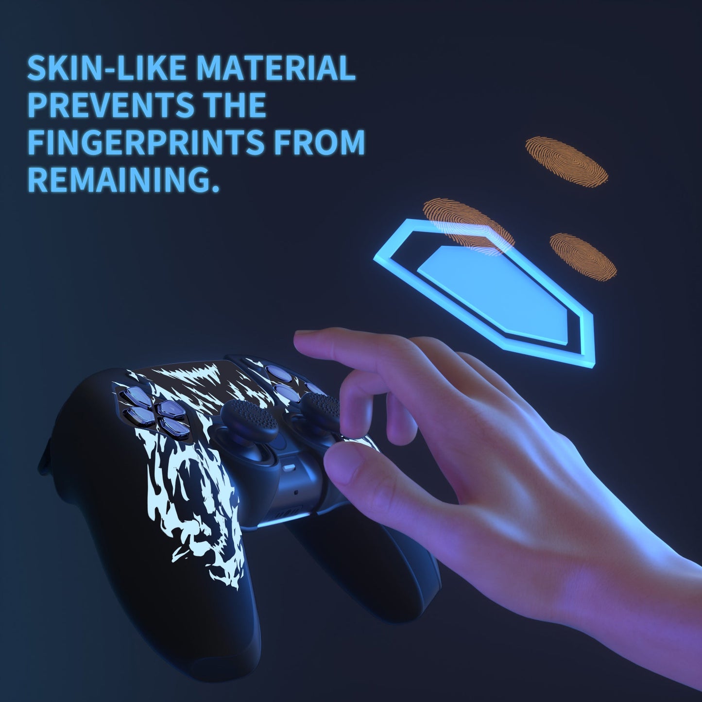 PlayVital Pure Series Silicone Controller Grip Case for PS5 Controller with 6 Thumb Grip & Sticker,  Anti-Slip Skin Cover for PS5 Controller Fit with Charging Station - Carving Fire Skull PlayVital
