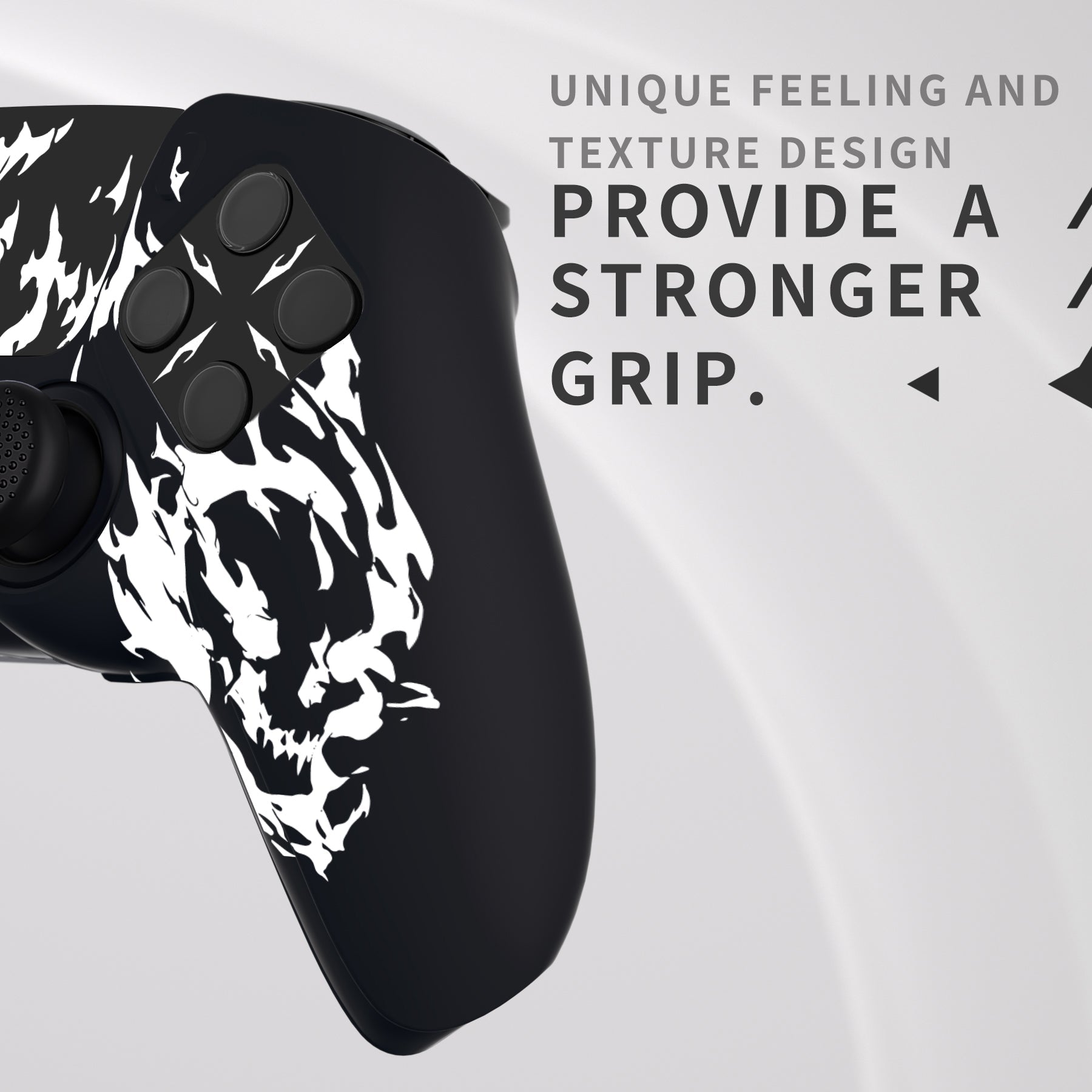 PlayVital Pure Series Silicone Controller Grip Case for PS5 Controller with 6 Thumb Grip & Sticker,  Anti-Slip Skin Cover for PS5 Controller Fit with Charging Station - Carving Fire Skull PlayVital
