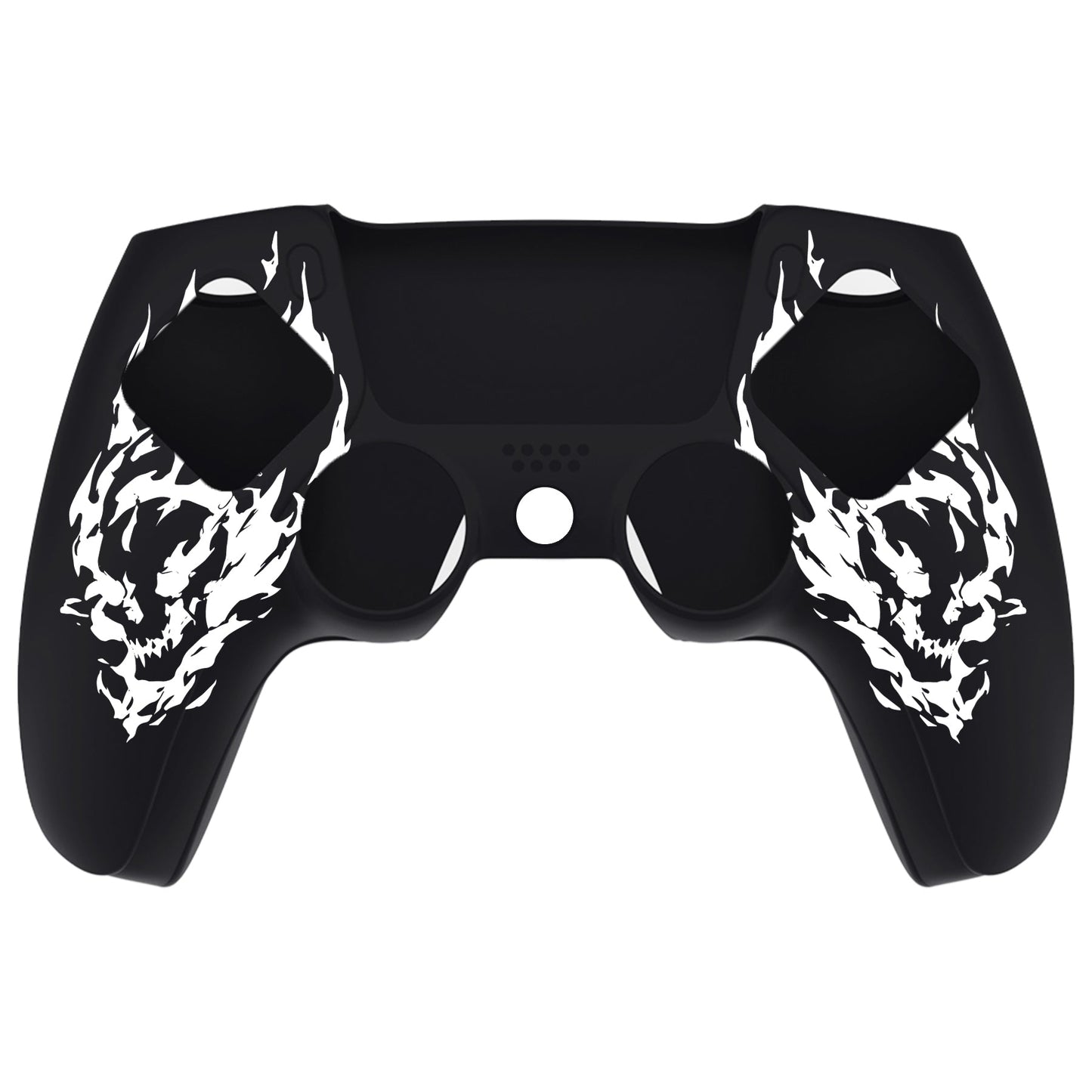 PlayVital Pure Series Silicone Controller Grip Case for PS5 Controller with 6 Thumb Grip & Sticker,  Anti-Slip Skin Cover for PS5 Controller Fit with Charging Station - Carving Fire Skull PlayVital