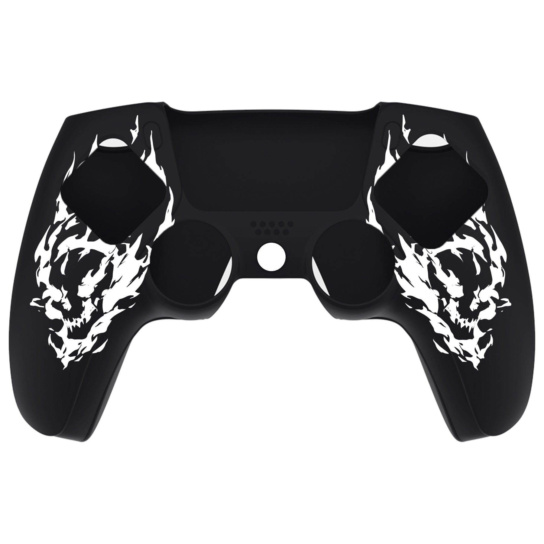 PlayVital Pure Series Silicone Controller Grip Case for PS5 Controller with 6 Thumb Grip & Sticker,  Anti-Slip Skin Cover for PS5 Controller Fit with Charging Station - Carving Fire Skull PlayVital