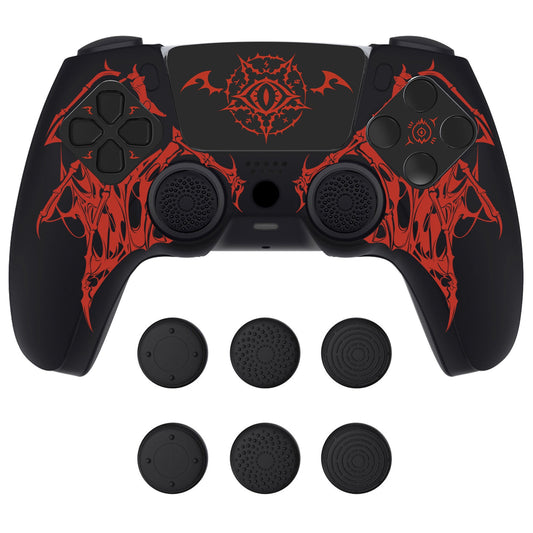 PlayVital Pure Series Silicone Controller Grip Case for PS5 Controller with 6 Thumb Grip & Sticker,  Anti-Slip Skin Cover for PS5 Controller Fit with Charging Station - Wings Sigil Red PlayVital