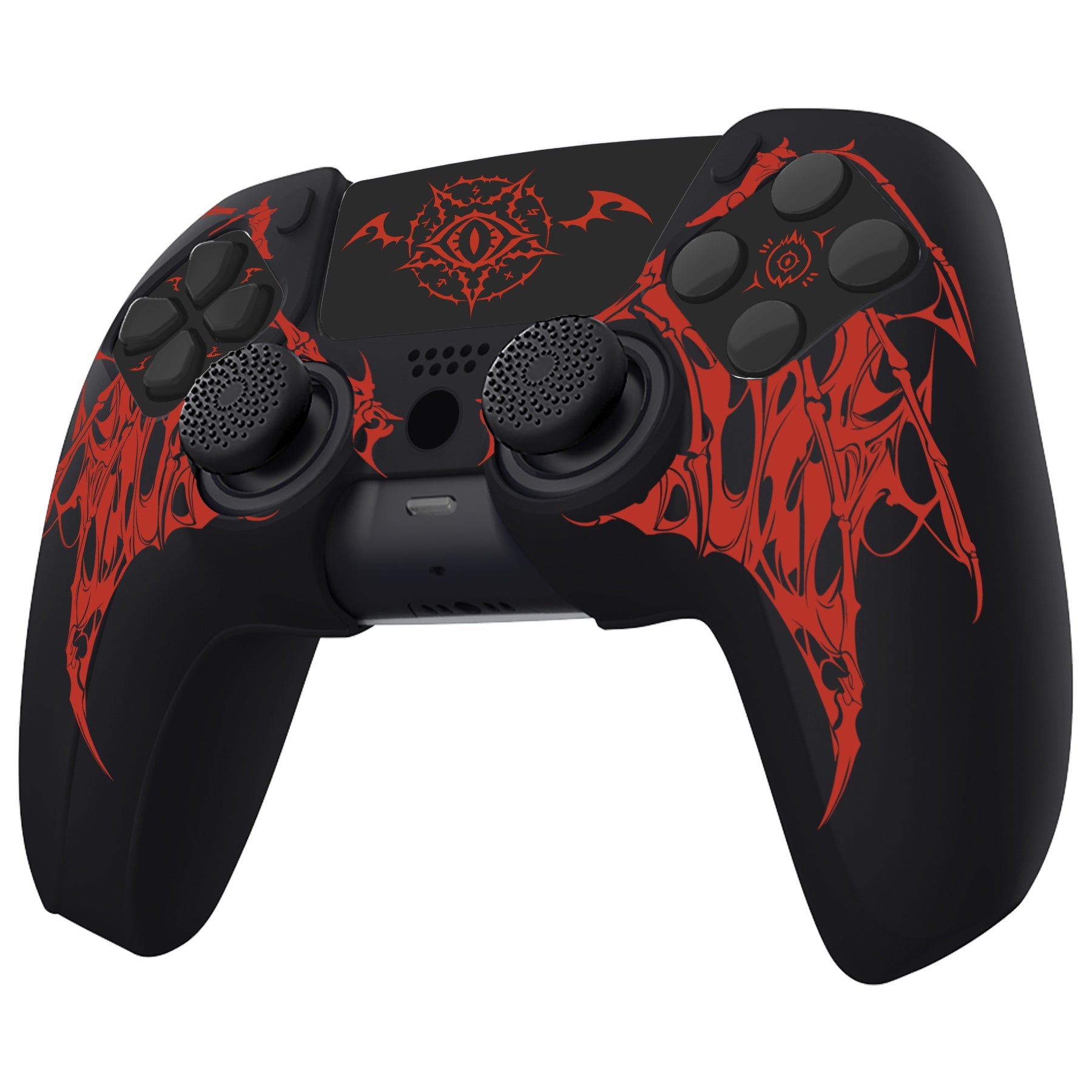 PlayVital Pure Series Silicone Controller Grip Case for PS5 Controller with 6 Thumb Grip & Sticker,  Anti-Slip Skin Cover for PS5 Controller Fit with Charging Station - Wings Sigil Red PlayVital