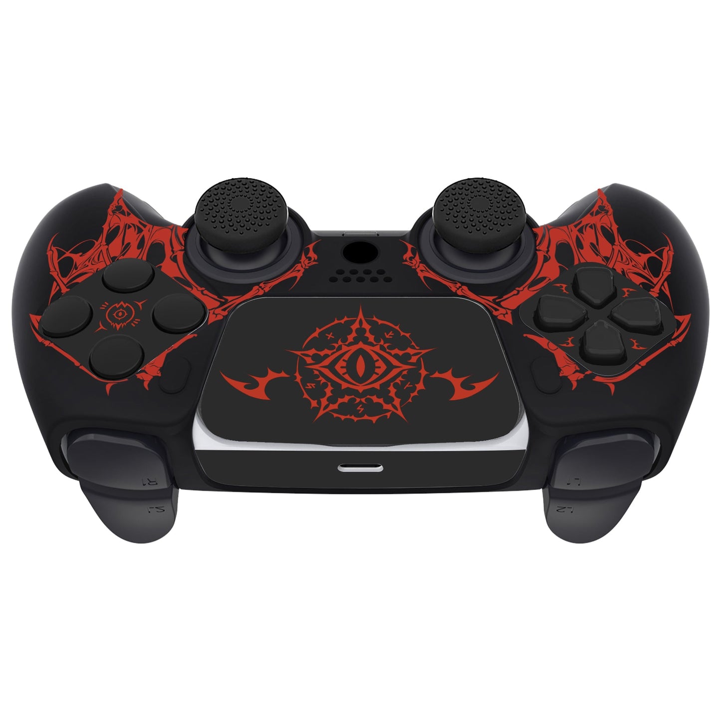 PlayVital Pure Series Silicone Controller Grip Case for PS5 Controller with 6 Thumb Grip & Sticker,  Anti-Slip Skin Cover for PS5 Controller Fit with Charging Station - Wings Sigil Red PlayVital