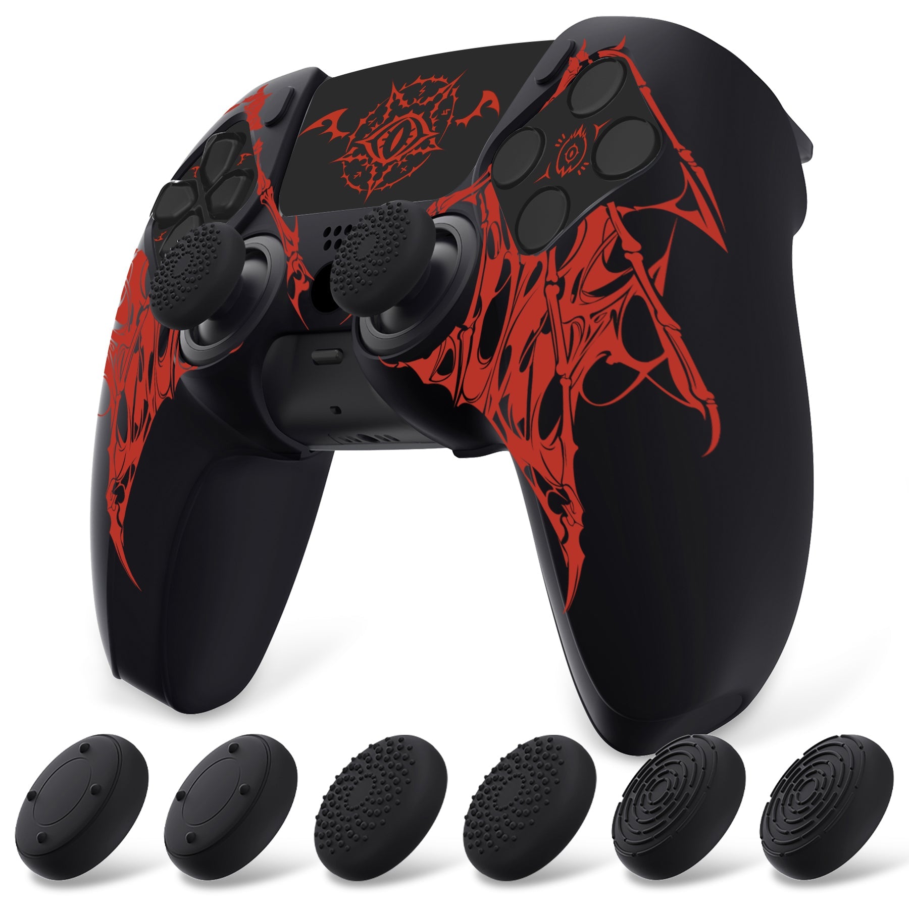 PlayVital Pure Series Silicone Controller Grip Case for PS5 Controller with 6 Thumb Grip & Sticker,  Anti-Slip Skin Cover for PS5 Controller Fit with Charging Station - Wings Sigil Red PlayVital
