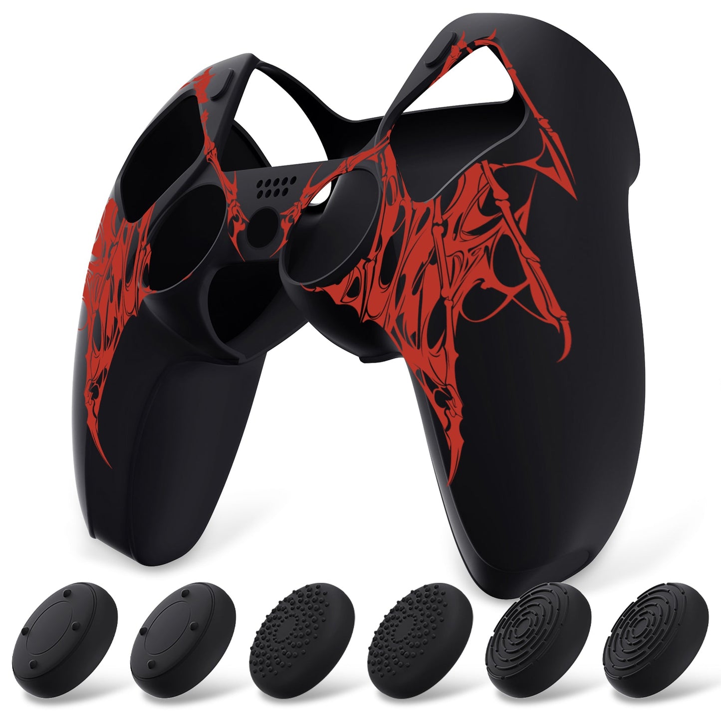 PlayVital Pure Series Silicone Controller Grip Case for PS5 Controller with 6 Thumb Grip & Sticker,  Anti-Slip Skin Cover for PS5 Controller Fit with Charging Station - Wings Sigil Red PlayVital