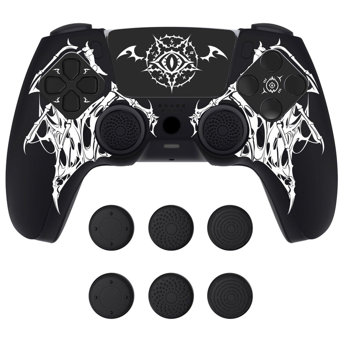 PlayVital Pure Series Silicone Controller Grip Case for PS5 Controller with 6 Thumb Grip & Sticker,  Anti-Slip Skin Cover for PS5 Controller Fit with Charging Station - Wings Sigil White PlayVital