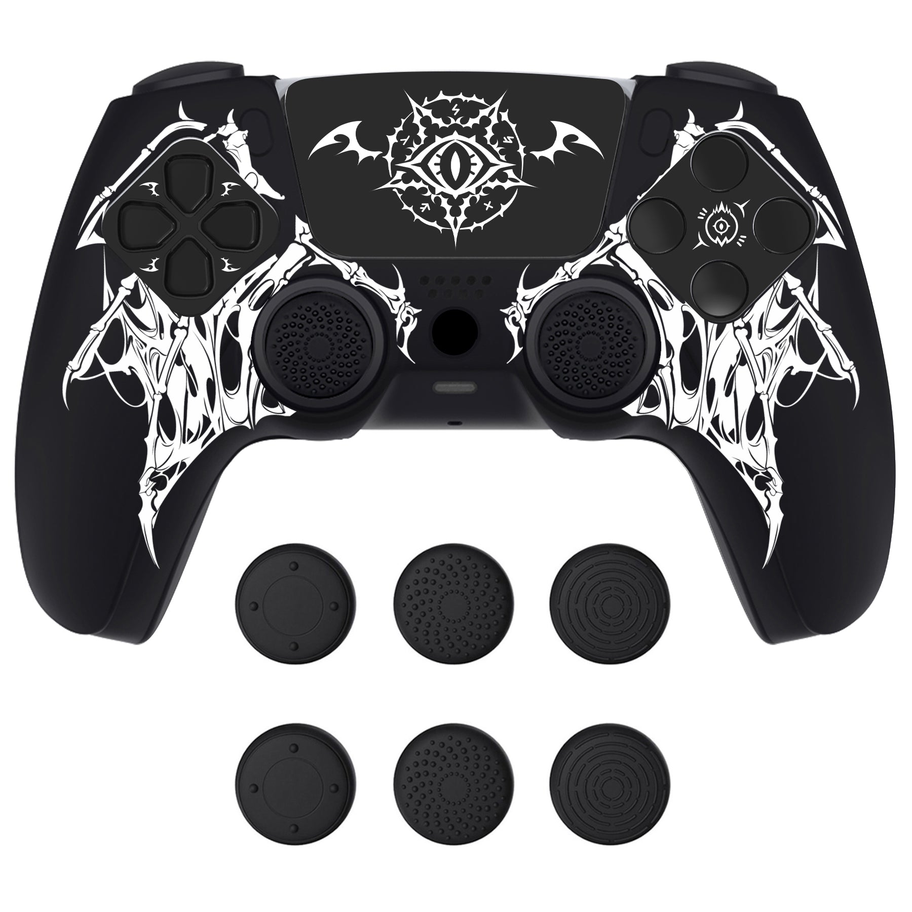 PlayVital Pure Series Silicone Controller Grip Case for PS5 Controller with 6 Thumb Grip & Sticker,  Anti-Slip Skin Cover for PS5 Controller Fit with Charging Station - Wings Sigil White PlayVital