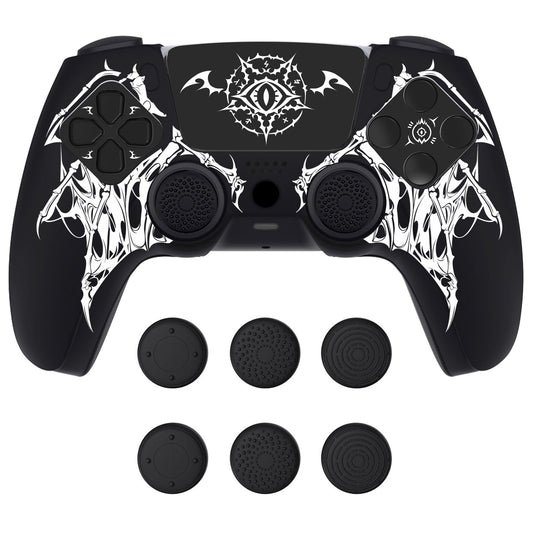 PlayVital Pure Series Silicone Controller Grip Case for PS5 Controller with 6 Thumb Grip & Sticker,  Anti-Slip Skin Cover for PS5 Controller Fit with Charging Station - Wings Sigil White PlayVital
