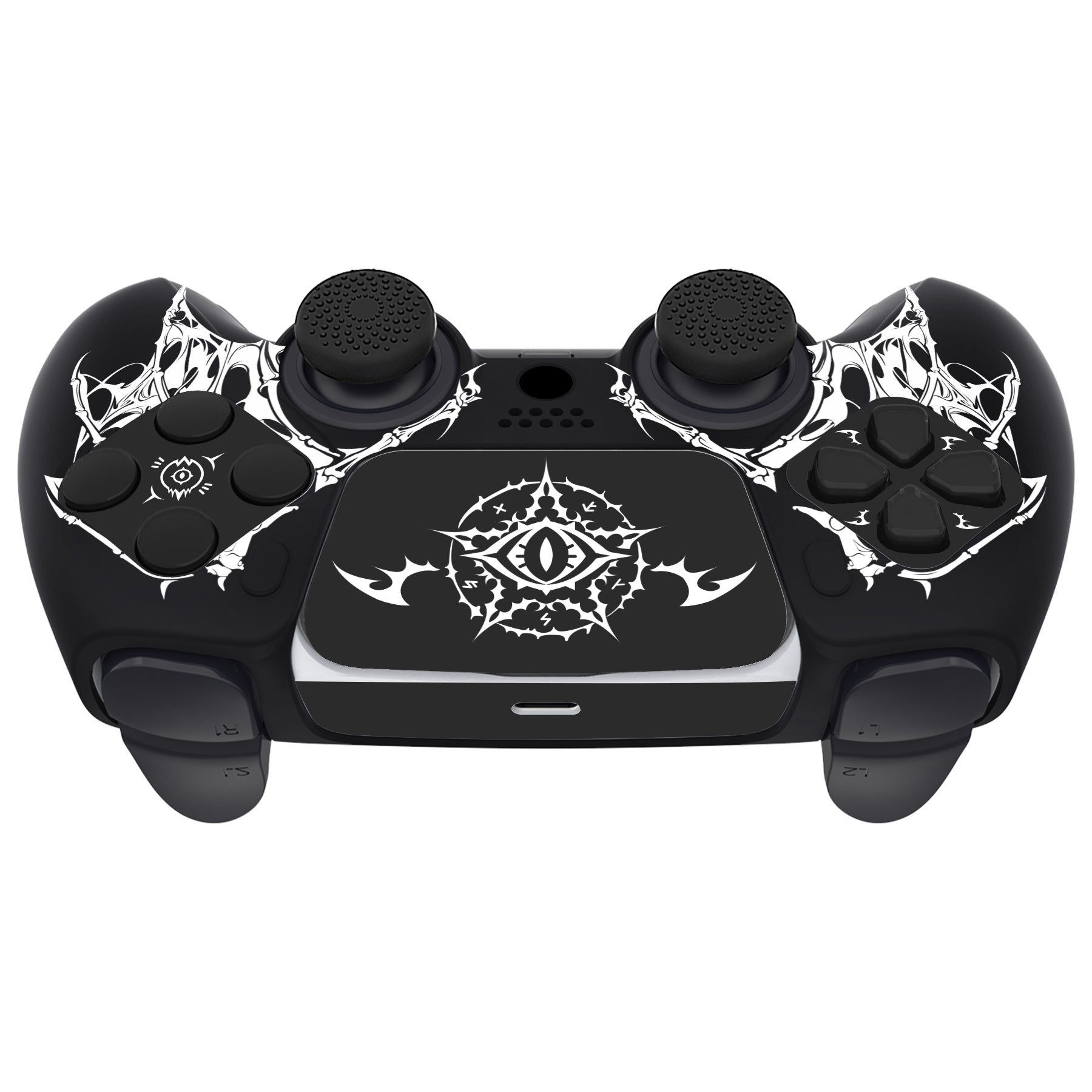 PlayVital Pure Series Silicone Controller Grip Case for PS5 Controller with 6 Thumb Grip & Sticker,  Anti-Slip Skin Cover for PS5 Controller Fit with Charging Station - Wings Sigil White PlayVital