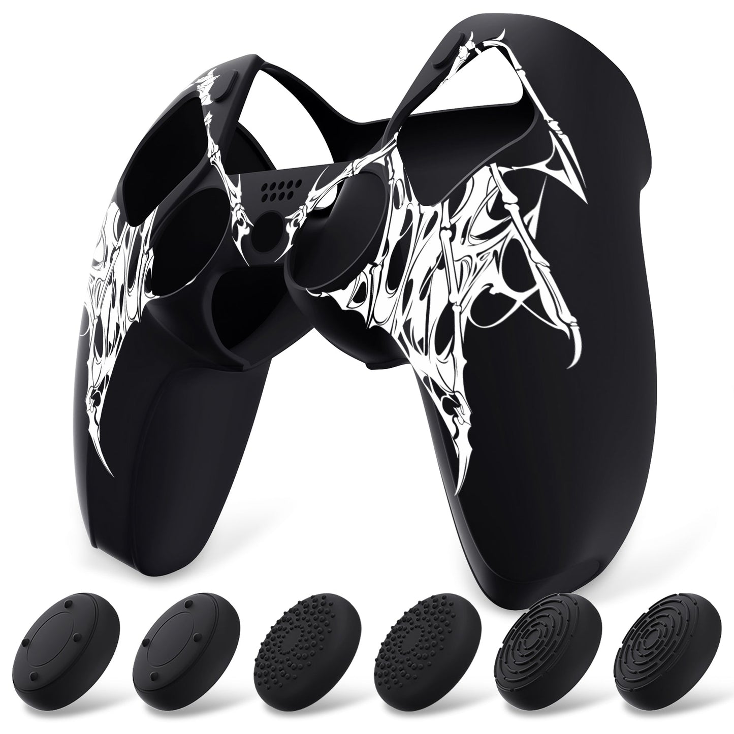 PlayVital Pure Series Silicone Controller Grip Case for PS5 Controller with 6 Thumb Grip & Sticker,  Anti-Slip Skin Cover for PS5 Controller Fit with Charging Station - Wings Sigil White PlayVital