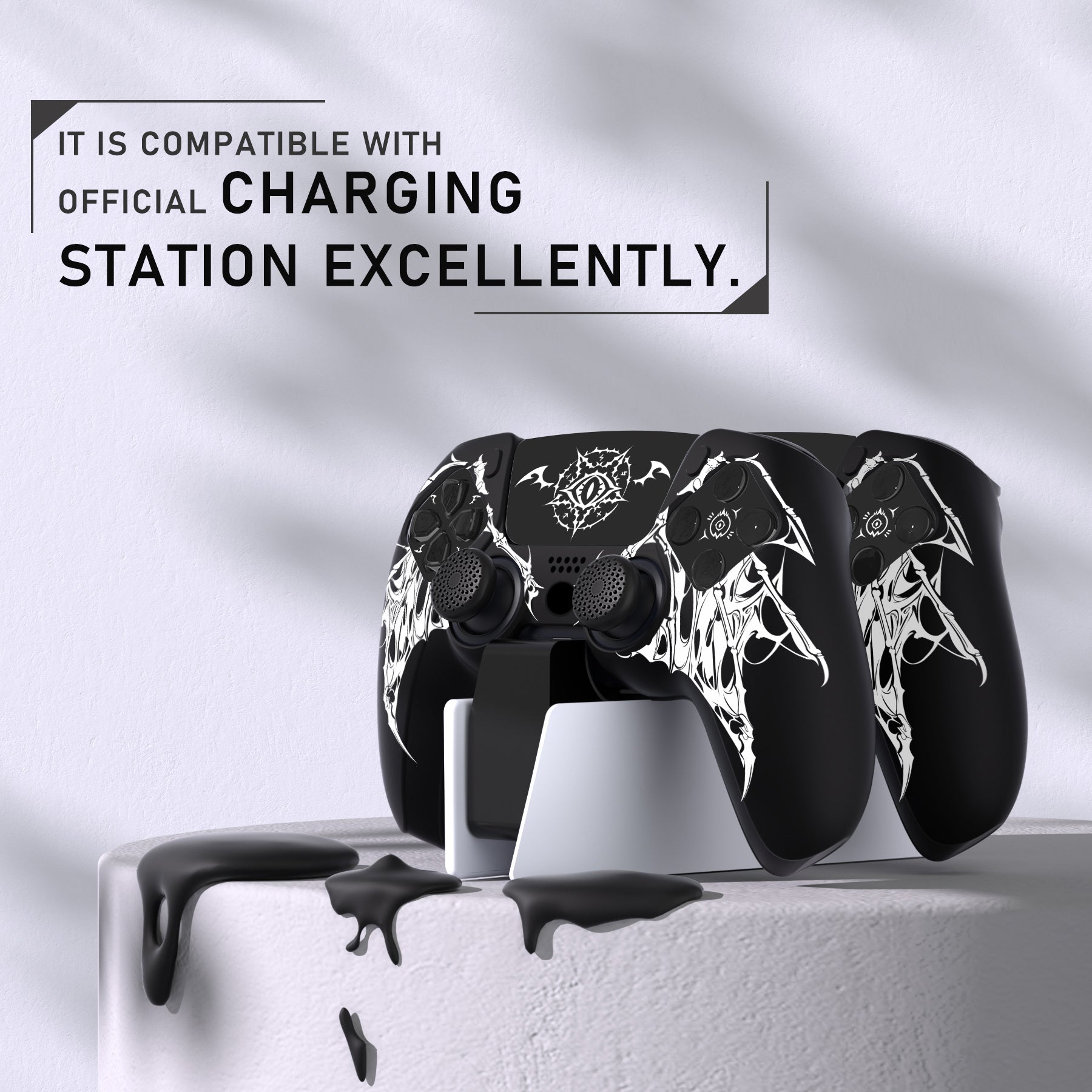 PlayVital Pure Series Silicone Controller Grip Case for PS5 Controller with 6 Thumb Grip & Sticker,  Anti-Slip Skin Cover for PS5 Controller Fit with Charging Station - Wings Sigil White PlayVital