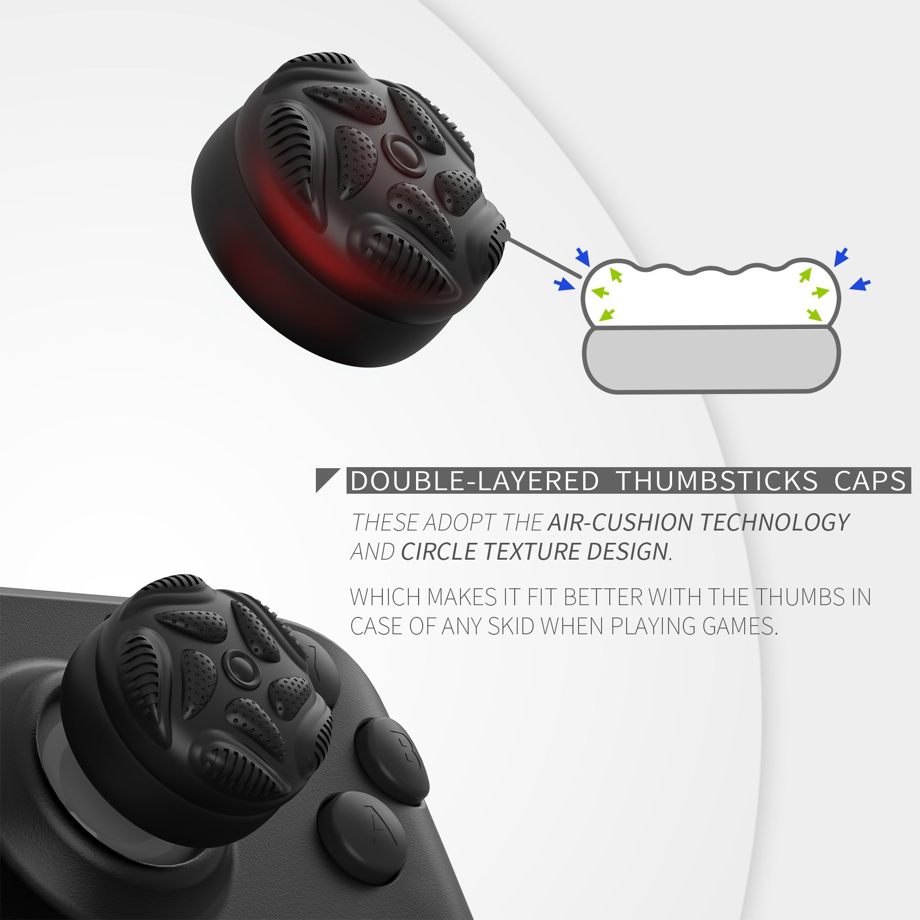 PlayVital Raindrop Texture Design Thumb Cushion Caps Thumb Grips for Steam Deck LCD & OLED (4-Pack), Height-Boost Joystick Cover with Anti-Slip Texture for Steam Deck Accessories - Black PlayVital