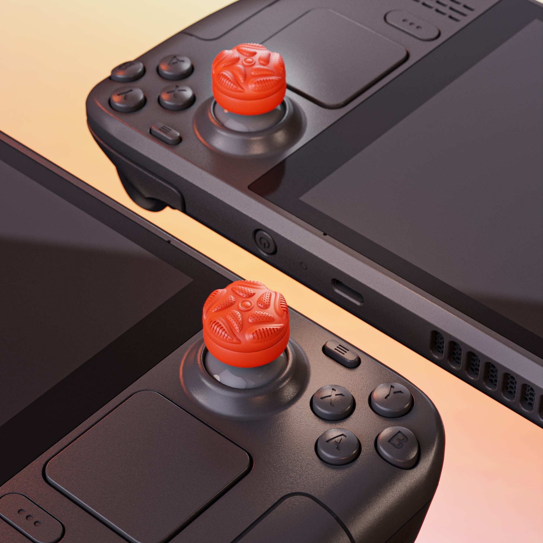 PlayVital Raindrop Texture Design Thumb Cushion Caps Thumb Grips for Steam Deck LCD & OLED (4-Pack), Height-Boost Joystick Cover with Anti-Slip Texture for Steam Deck Accessories - Orange PlayVital
