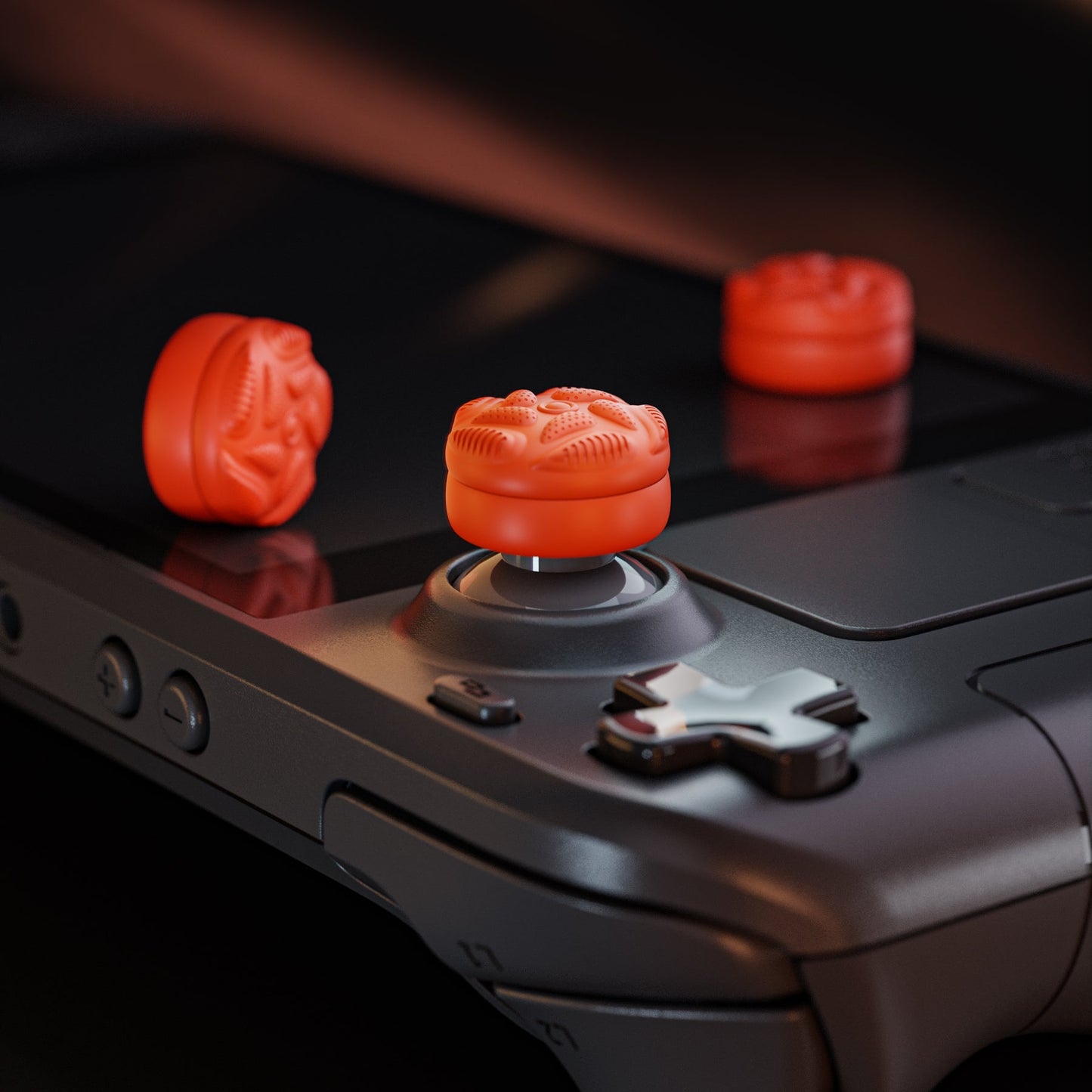 PlayVital Raindrop Texture Design Thumb Cushion Caps Thumb Grips for Steam Deck LCD & OLED (4-Pack), Height-Boost Joystick Cover with Anti-Slip Texture for Steam Deck Accessories - Orange PlayVital
