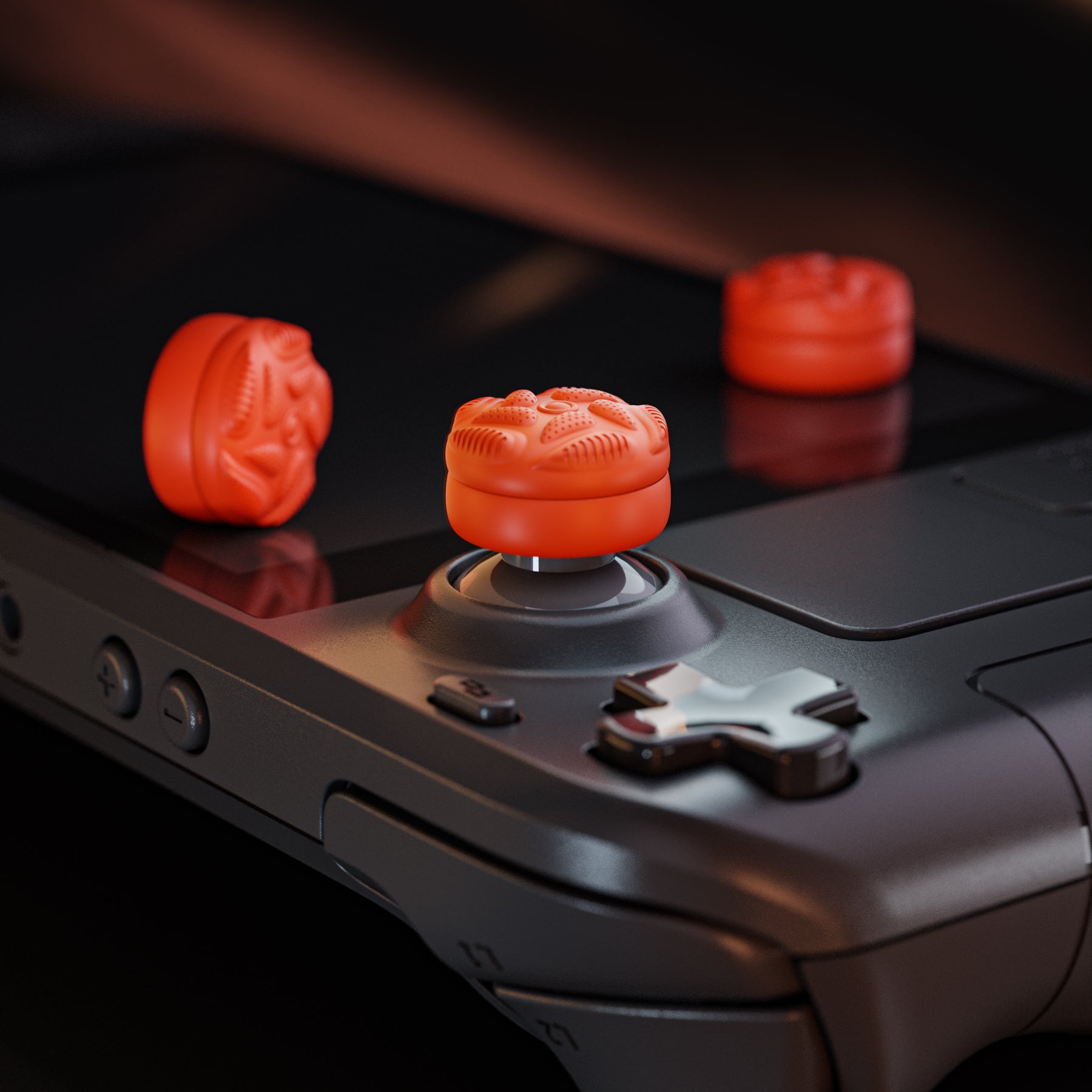 PlayVital Raindrop Texture Design Thumb Cushion Caps Thumb Grips for Steam Deck LCD & OLED (4-Pack), Height-Boost Joystick Cover with Anti-Slip Texture for Steam Deck Accessories - Orange PlayVital