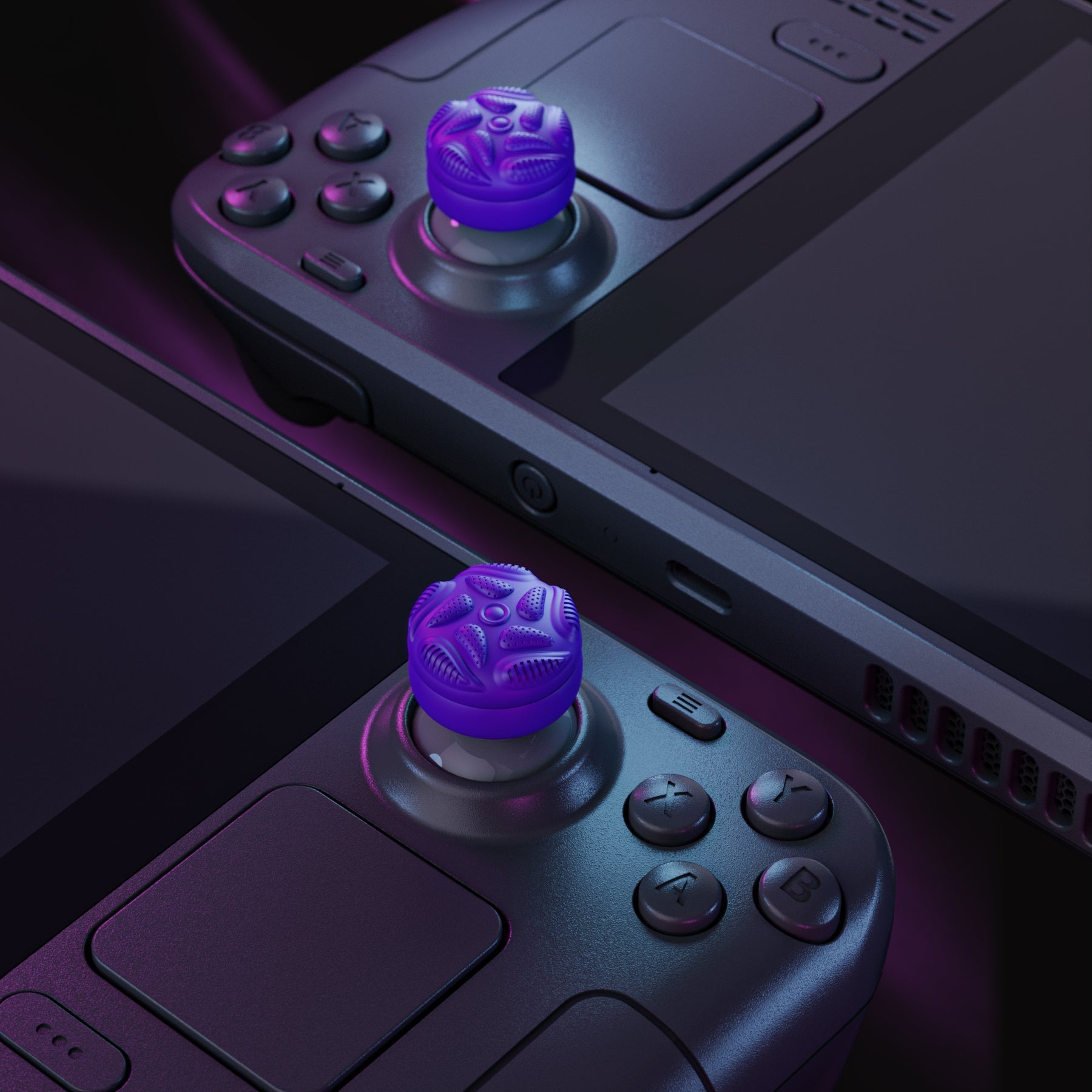 PlayVital Raindrop Texture Design Thumb Cushion Caps Thumb Grips for Steam Deck LCD & OLED (4-Pack), Height-Boost Joystick Cover with Anti-Slip Texture for Steam Deck Accessories - Purple PlayVital