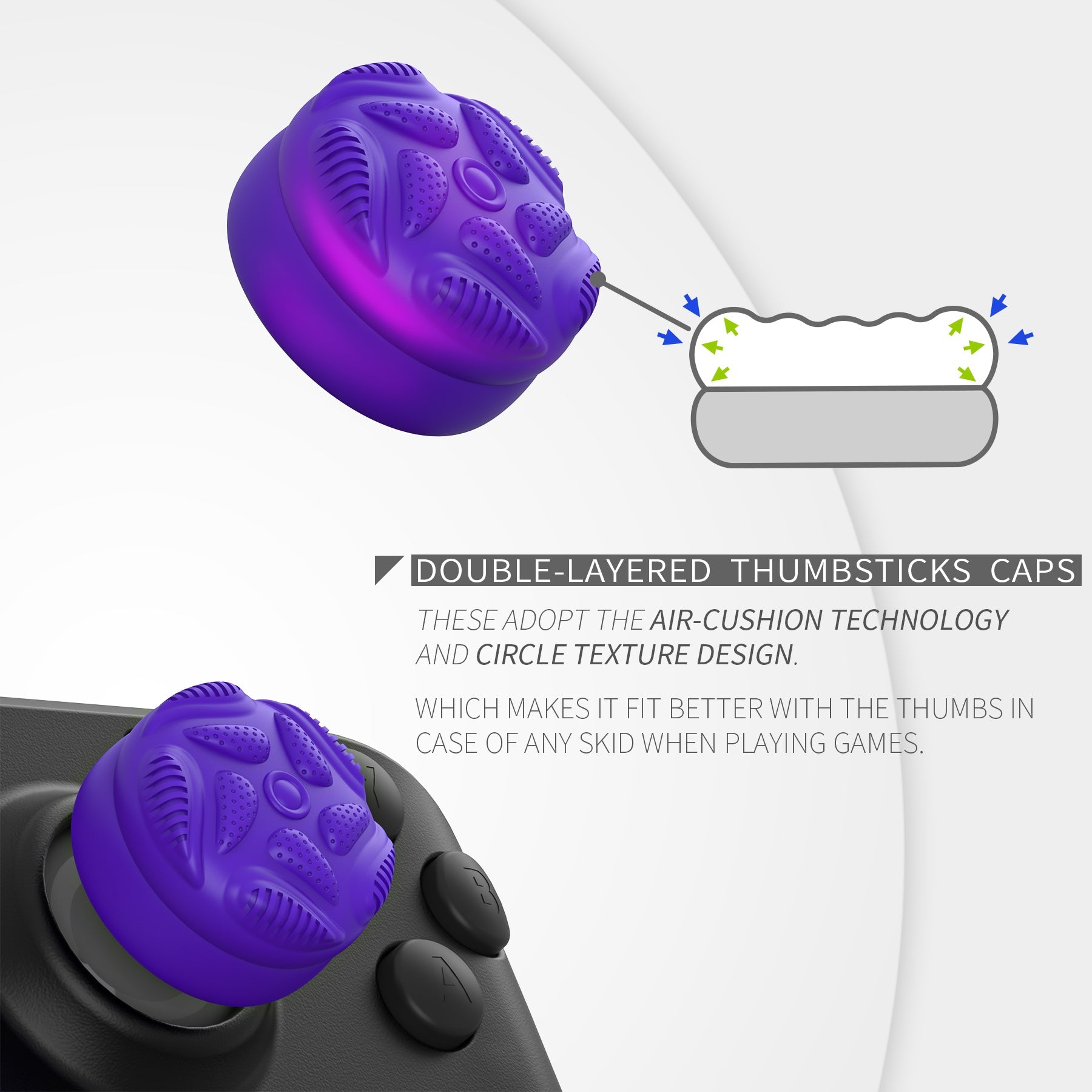 PlayVital Raindrop Texture Design Thumb Cushion Caps Thumb Grips for Steam Deck LCD & OLED (4-Pack), Height-Boost Joystick Cover with Anti-Slip Texture for Steam Deck Accessories - Purple PlayVital