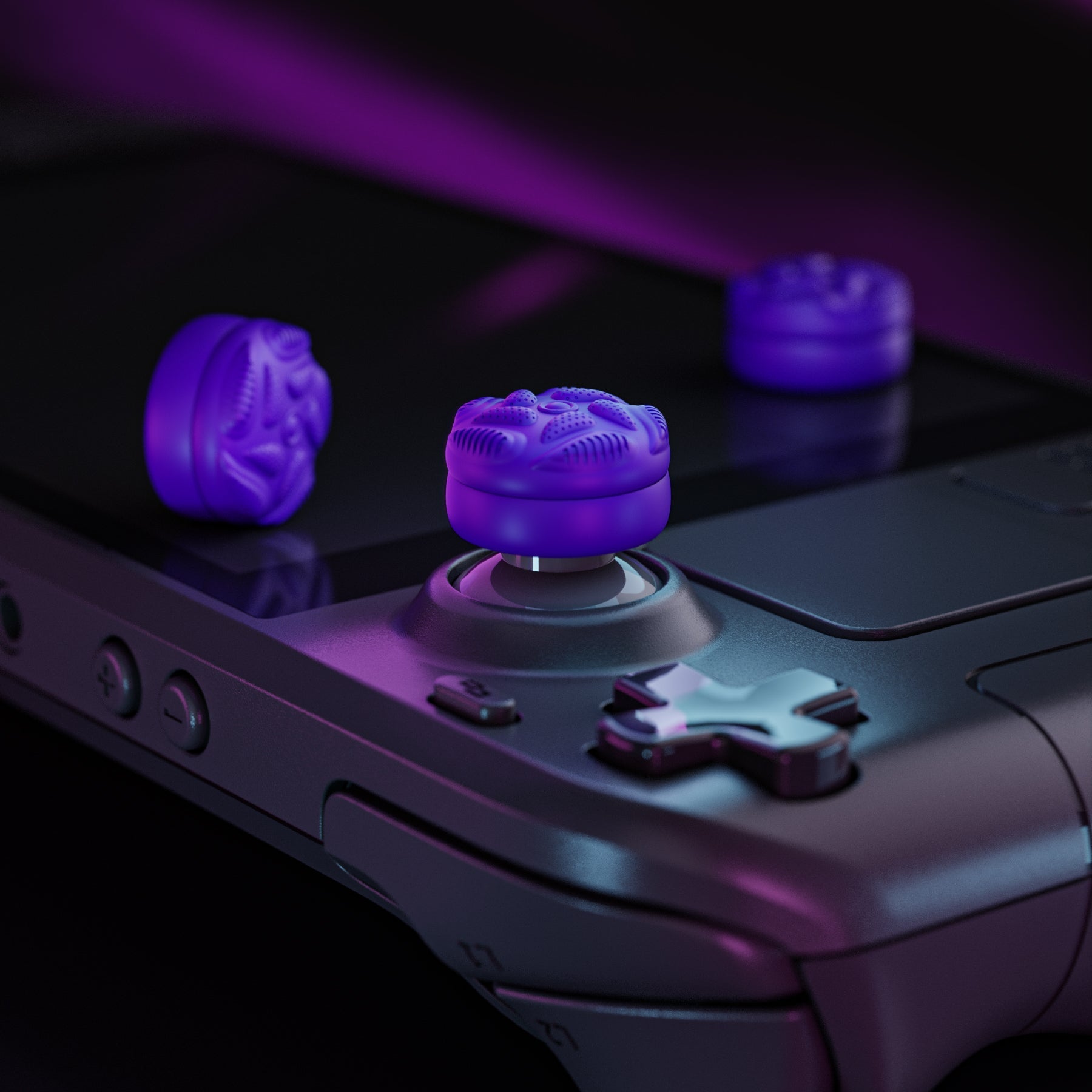 PlayVital Raindrop Texture Design Thumb Cushion Caps Thumb Grips for Steam Deck LCD & OLED (4-Pack), Height-Boost Joystick Cover with Anti-Slip Texture for Steam Deck Accessories - Purple PlayVital