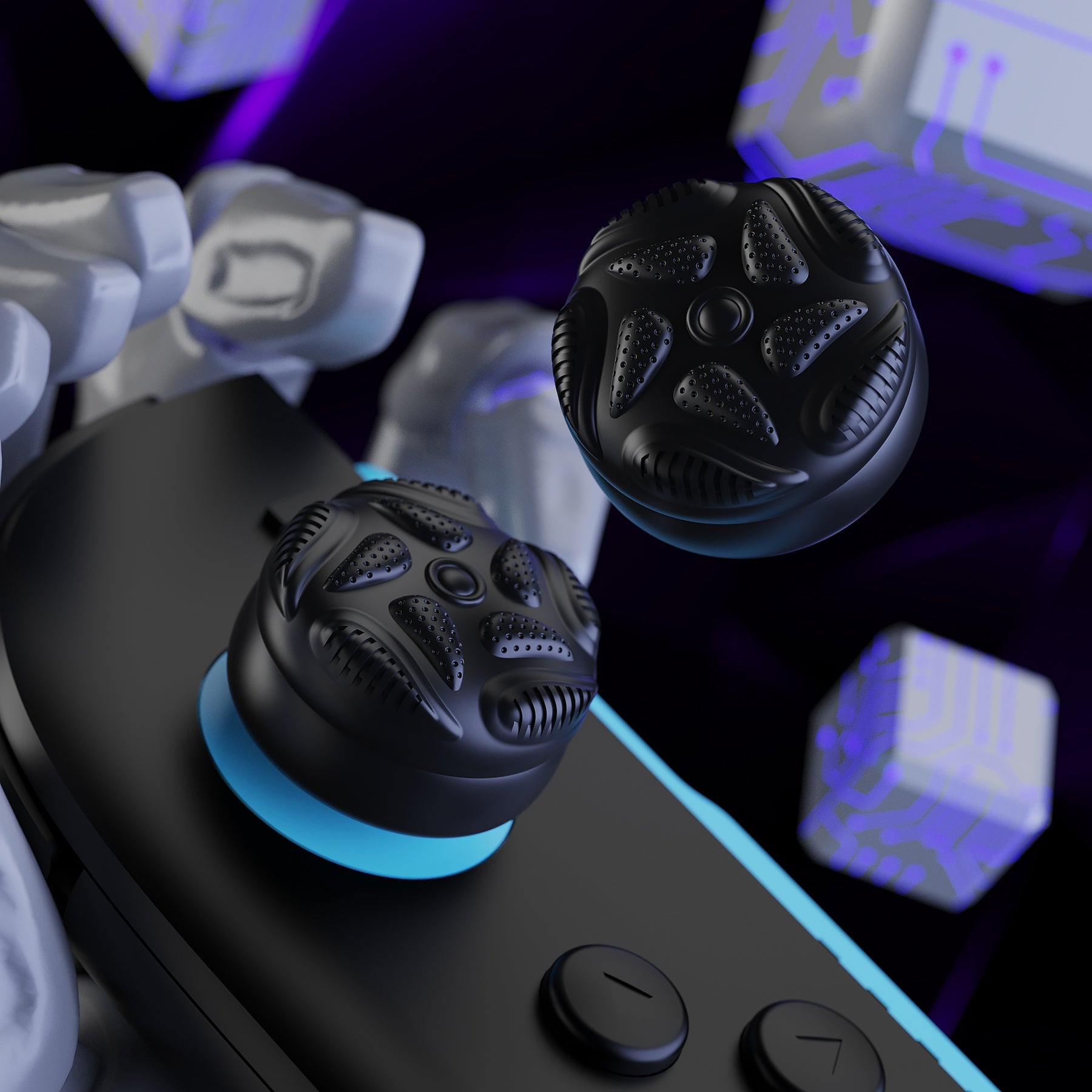 PlayVital Raindrop Texture Design Thumbs Cushion Caps Thumb Grips (4-Pack) for Switch 2, Anti-Slip Raindrop Texture Design Silicone Joystick Grip Cover for Nintendo Switch 2 Joycon - Black PlayVital