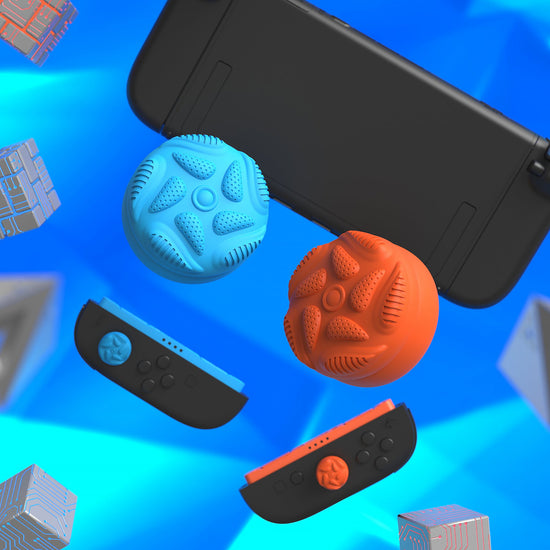 PlayVital Raindrop Texture Design Thumbs Cushion Caps Thumb Grips (4-Pack) for Switch 2, Anti-Slip Raindrop Texture Design Silicone Joystick Grip Cover for Nintendo Switch 2 Joycon - Blue & Orange PlayVital