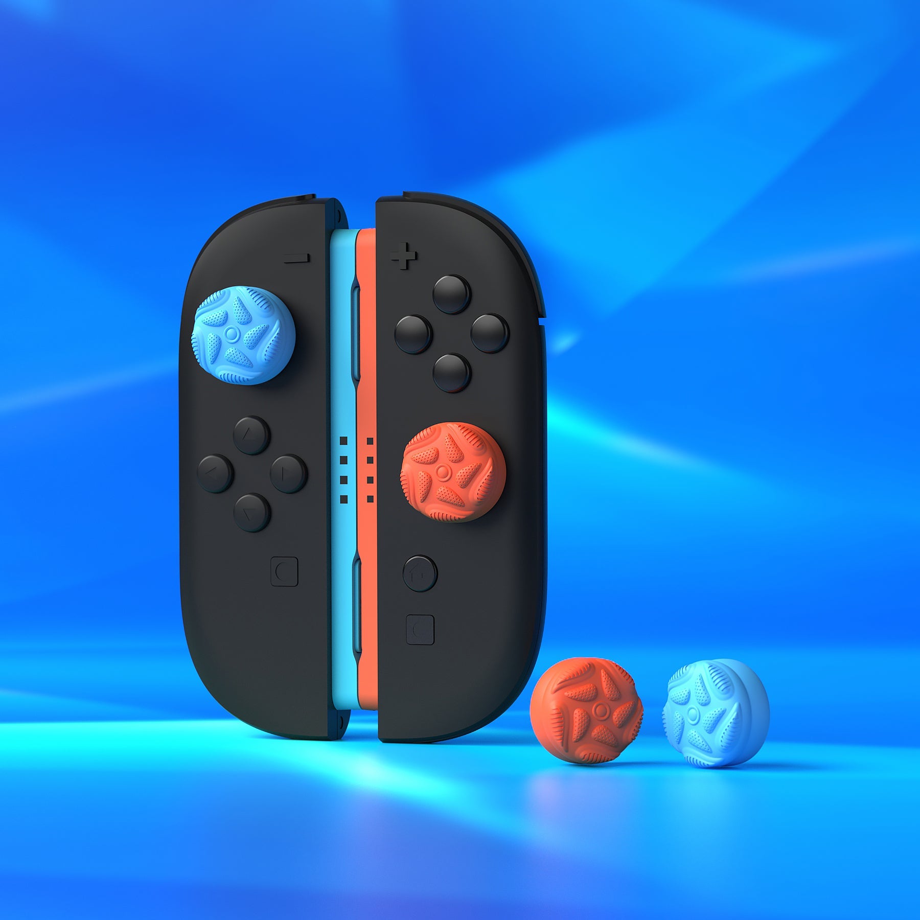 PlayVital Raindrop Texture Design Thumbs Cushion Caps Thumb Grips (4-Pack) for Switch 2, Anti-Slip Raindrop Texture Design Silicone Joystick Grip Cover for Nintendo Switch 2 Joycon - Blue & Orange PlayVital