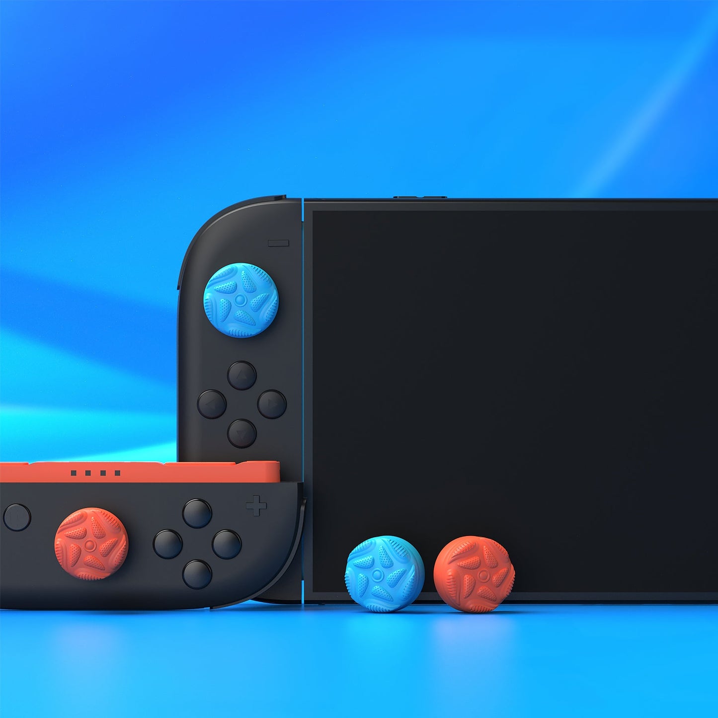 PlayVital Raindrop Texture Design Thumbs Cushion Caps Thumb Grips (4-Pack) for Switch 2, Anti-Slip Raindrop Texture Design Silicone Joystick Grip Cover for Nintendo Switch 2 Joycon - Blue & Orange PlayVital