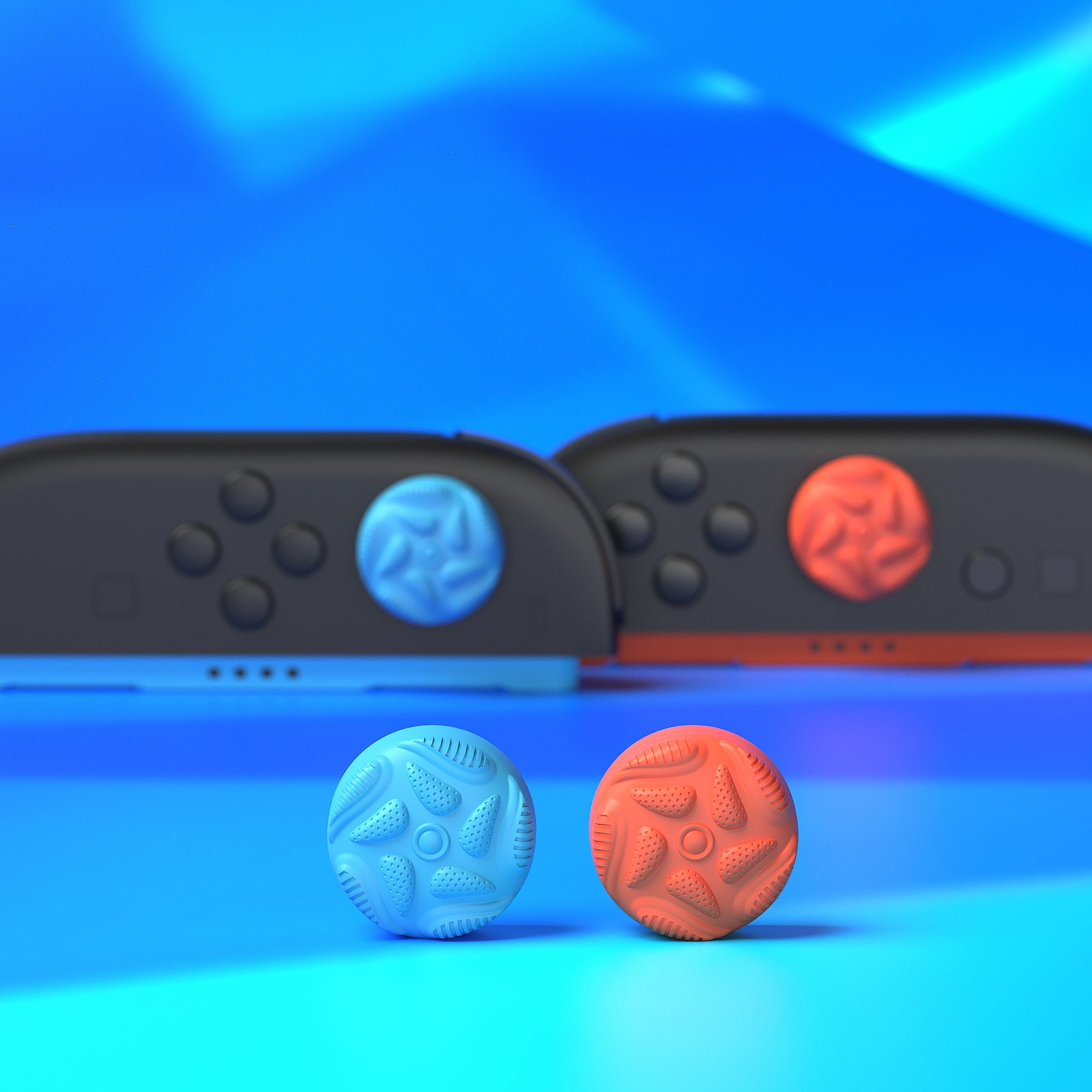 PlayVital Raindrop Texture Design Thumbs Cushion Caps Thumb Grips (4-Pack) for Switch 2, Anti-Slip Raindrop Texture Design Silicone Joystick Grip Cover for Nintendo Switch 2 Joycon - Blue & Orange PlayVital