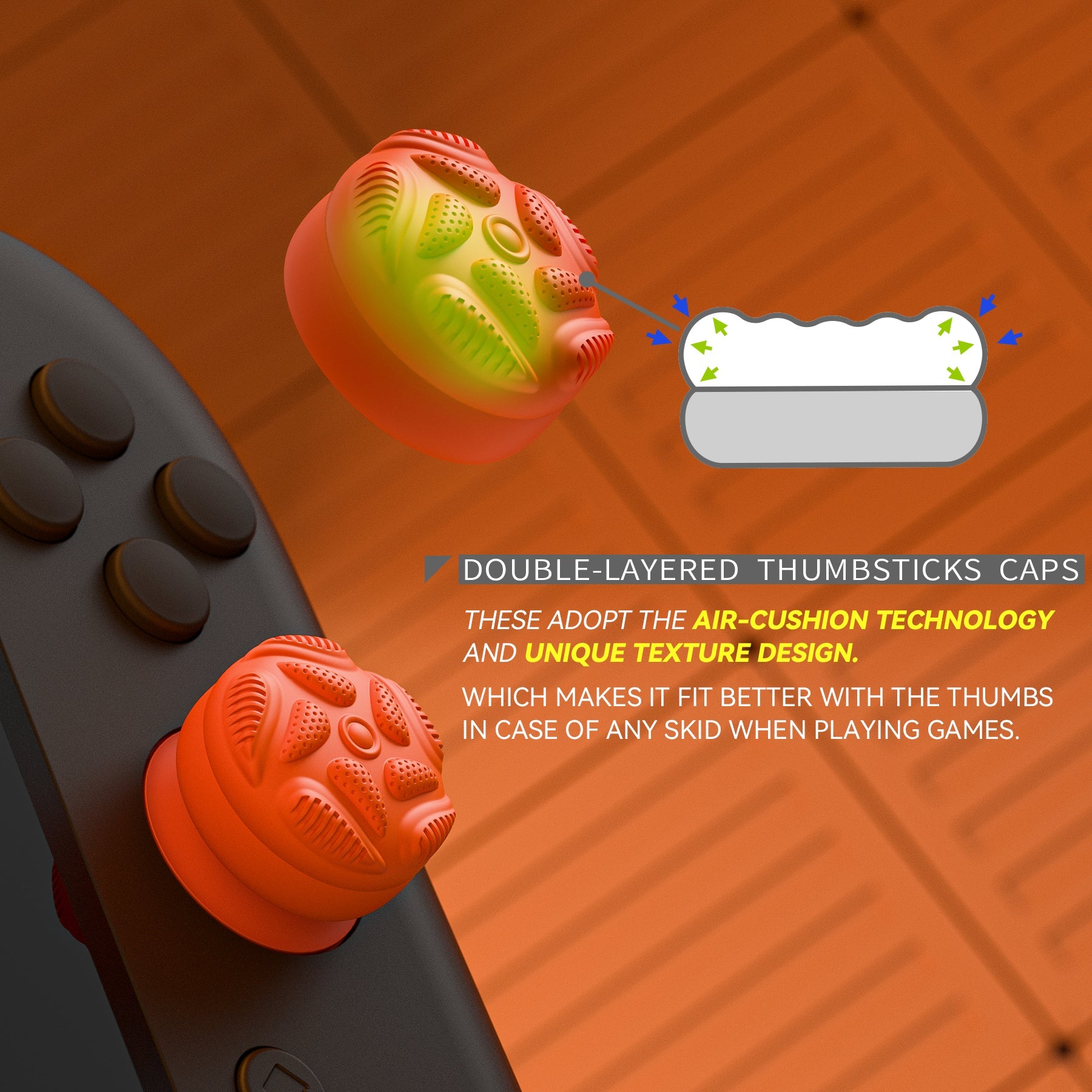 PlayVital Raindrop Texture Design Thumbs Cushion Caps Thumb Grips (4-Pack) for Switch 2, Anti-Slip Raindrop Texture Design Silicone Joystick Grip Cover for Nintendo Switch 2 Joycon - Blue & Orange PlayVital