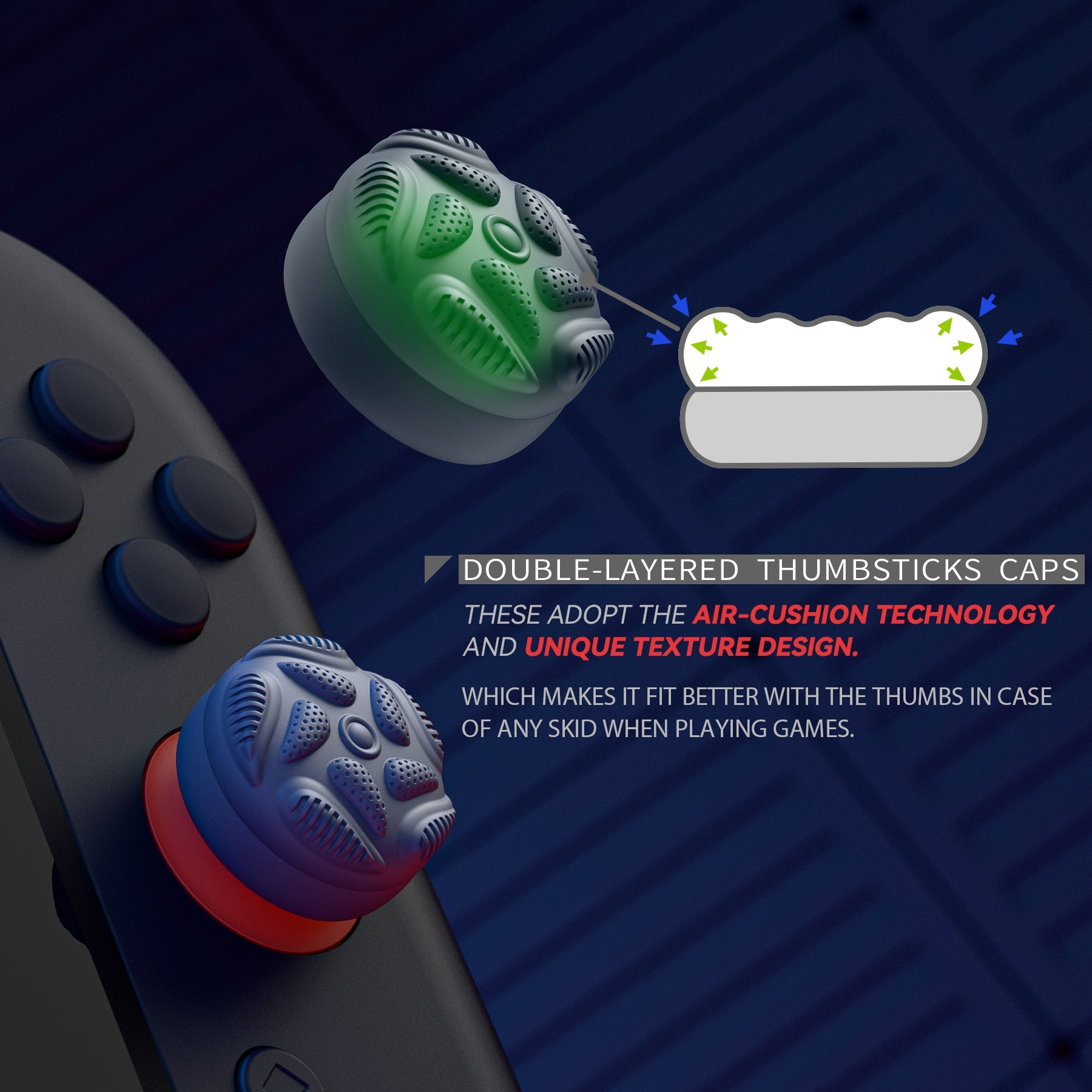 PlayVital Raindrop Texture Design Thumbs Cushion Caps Thumb Grips (4-Pack) for Switch 2, Anti-Slip Raindrop Texture Design Silicone Joystick Grip Cover for Nintendo Switch 2 Joycon - New Hope Gray PlayVital