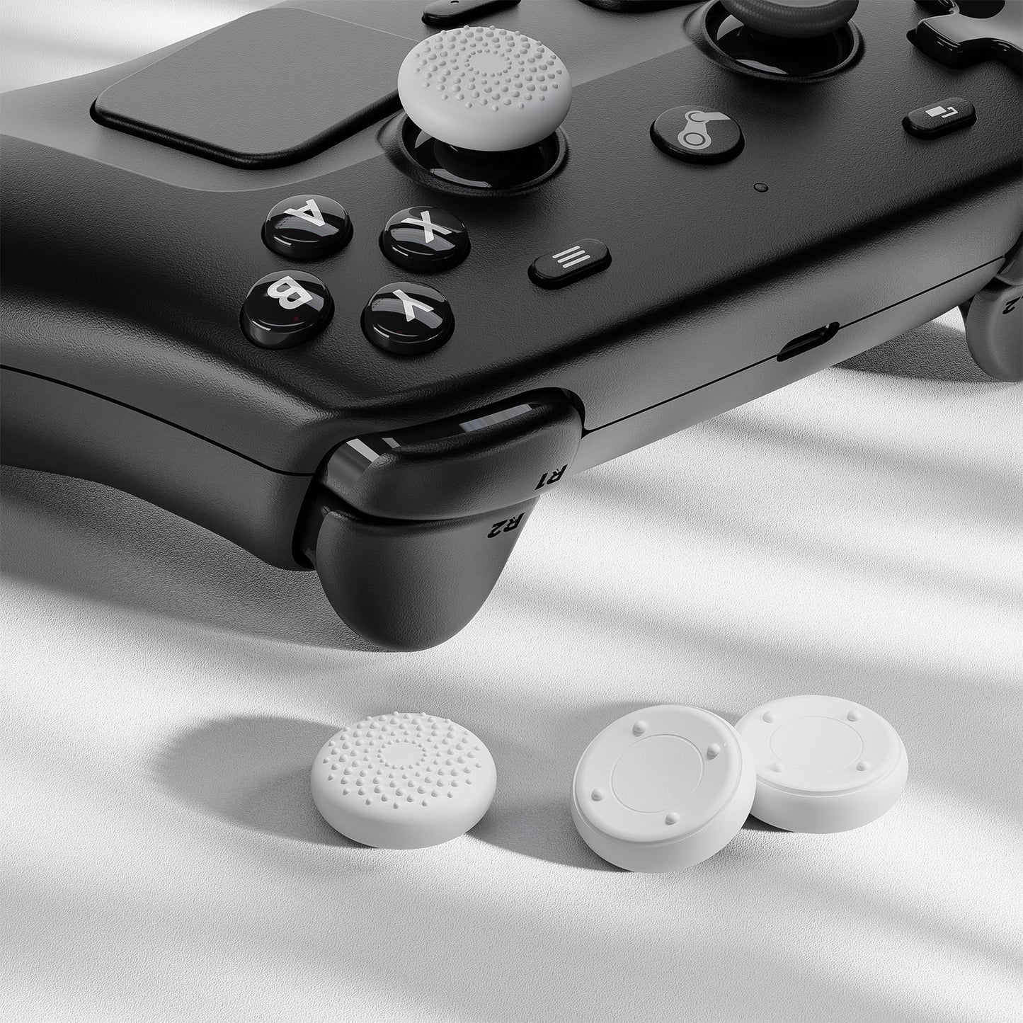 PlayVital Raised Dots & Studded Design 4-Pack Thumb Grips for Steam Controller 2 (2026), Anti-Slip Textured Grip Caps - White PlayVital