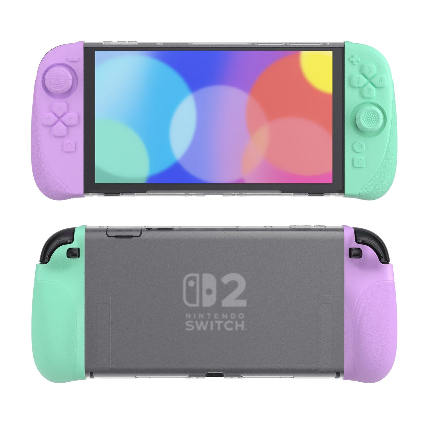 PlayVital Ranger Silicone Grip with Hard Console Cover for Nintendo Switch 2, Protective Case with Folding Stand & Thumb Grips Caps for Nintendo Switch 2 (2025) - Soft Violet & Mint Green PlayVital