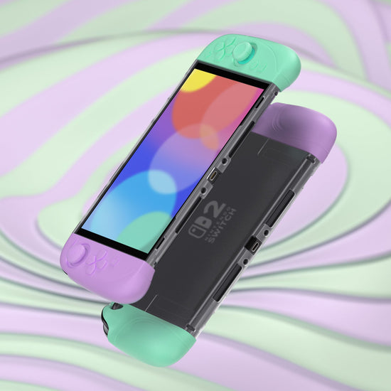 PlayVital Ranger Silicone Grip with Hard Console Cover for Nintendo Switch 2, Protective Case with Folding Stand & Thumb Grips Caps for Nintendo Switch 2 (2025) - Soft Violet & Mint Green PlayVital