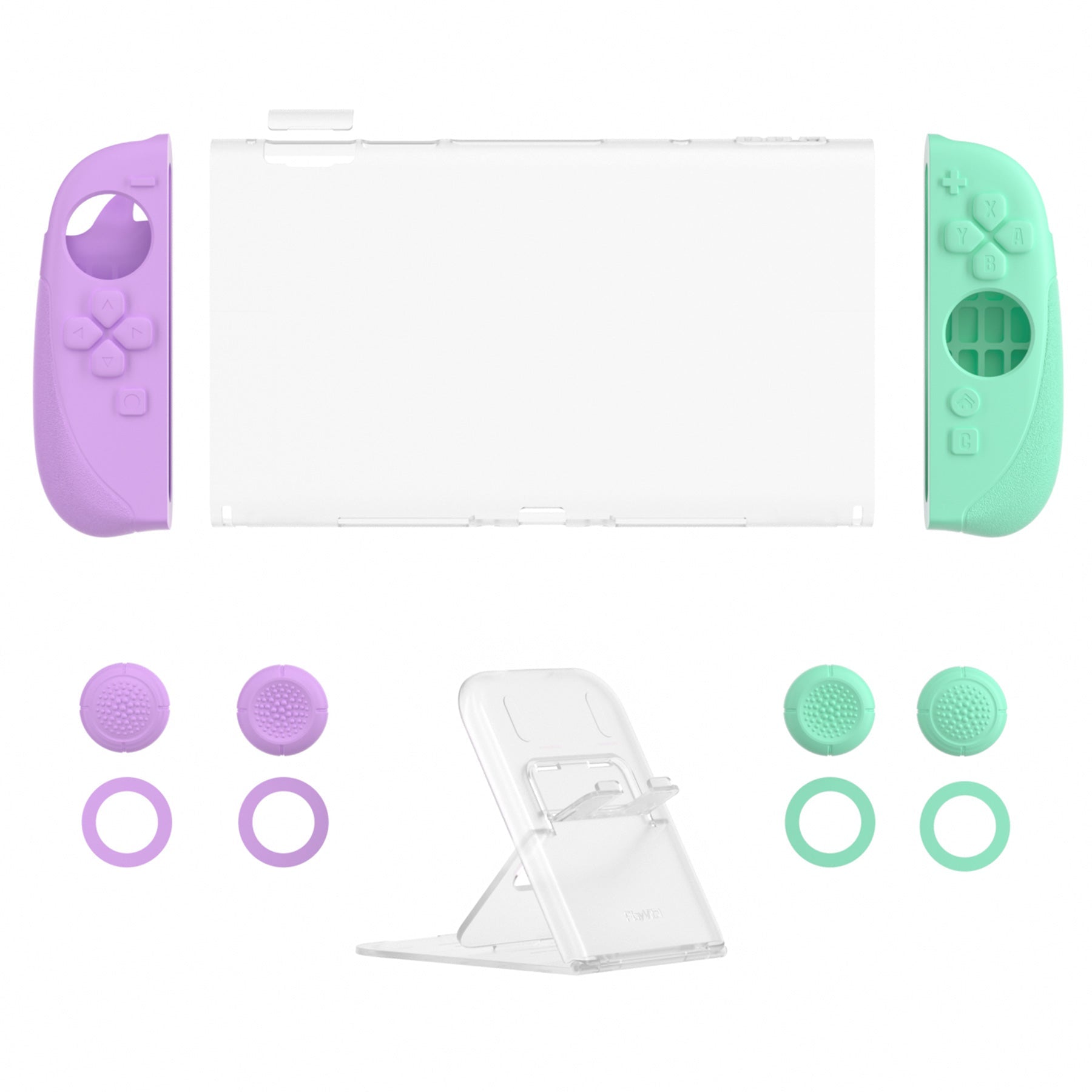 PlayVital Ranger Silicone Grip with Hard Console Cover for Nintendo Switch 2, Protective Case with Folding Stand & Thumb Grips Caps for Nintendo Switch 2 (2025) - Soft Violet & Mint Green PlayVital