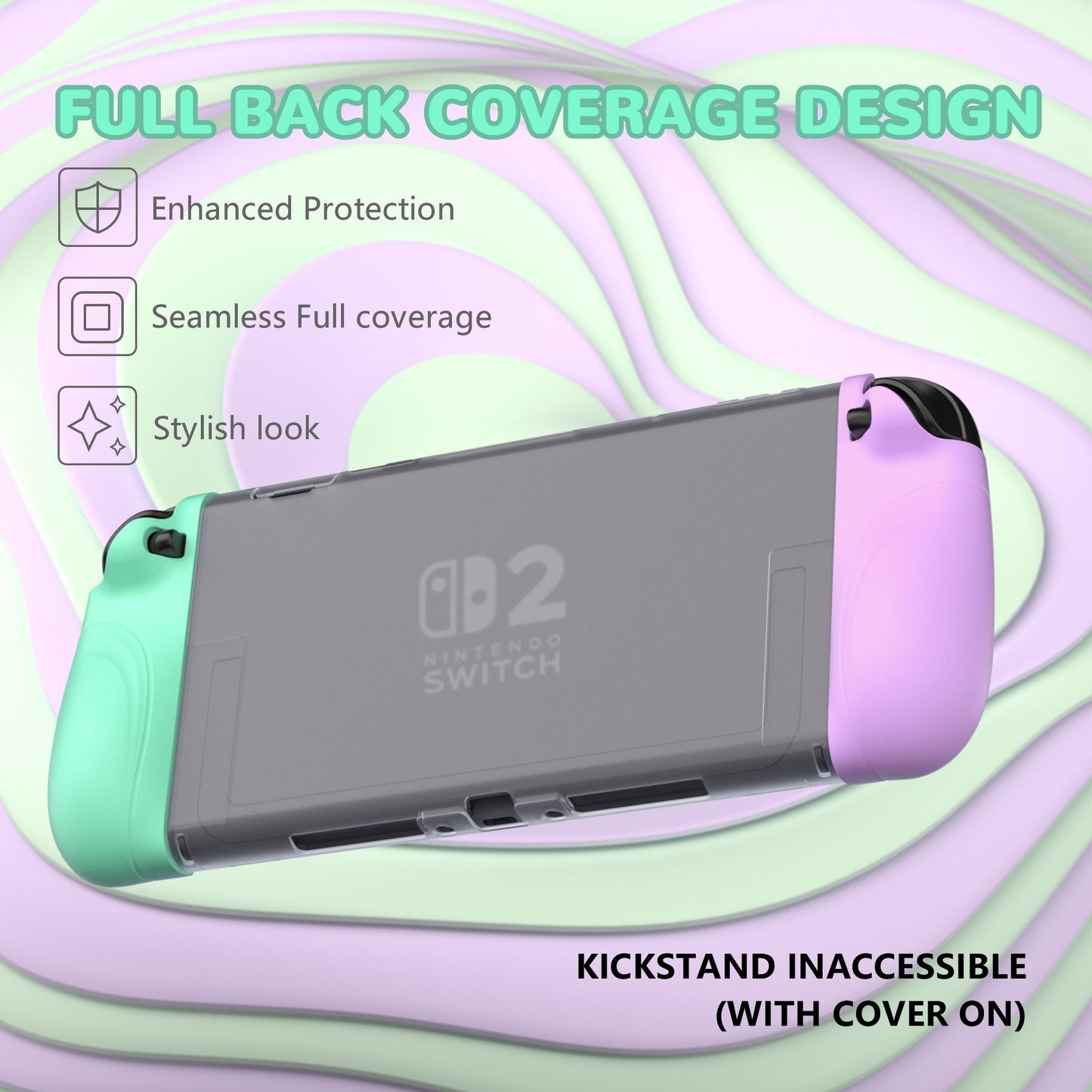 PlayVital Ranger Silicone Grip with Hard Console Cover for Nintendo Switch 2, Protective Case with Folding Stand & Thumb Grips Caps for Nintendo Switch 2 (2025) - Soft Violet & Mint Green PlayVital