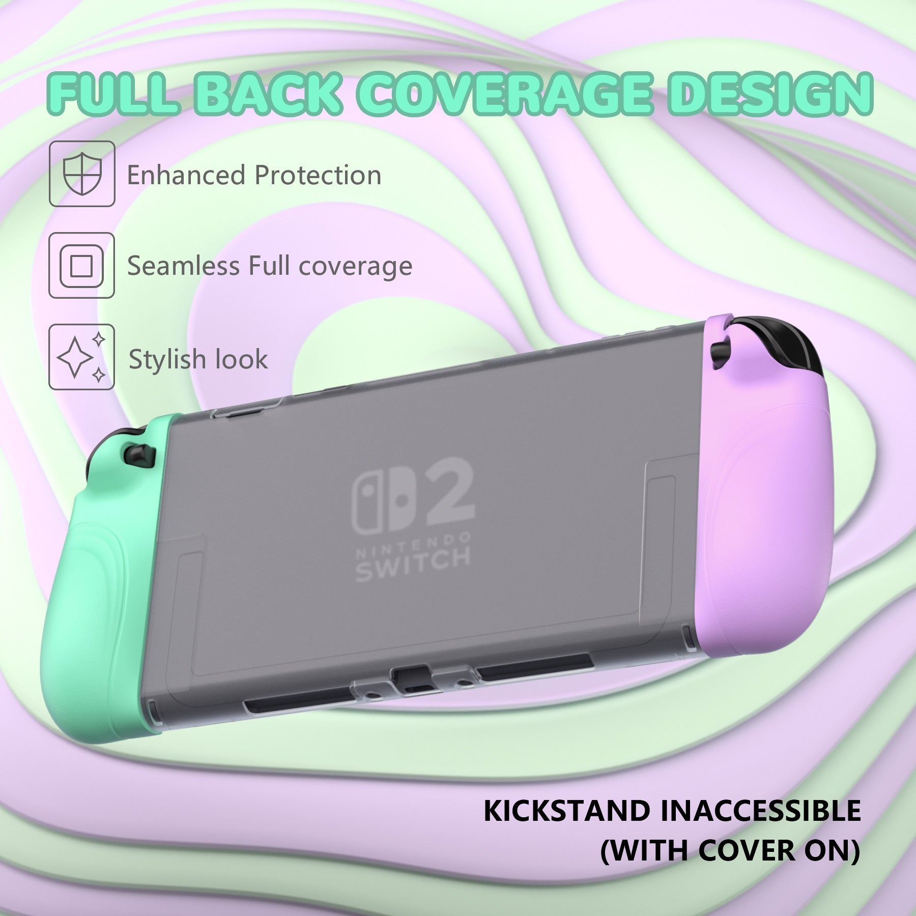 PlayVital Ranger Silicone Grip with Hard Console Cover for Nintendo Switch 2, Protective Case with Folding Stand & Thumb Grips Caps for Nintendo Switch 2 (2025) - Soft Violet & Mint Green PlayVital