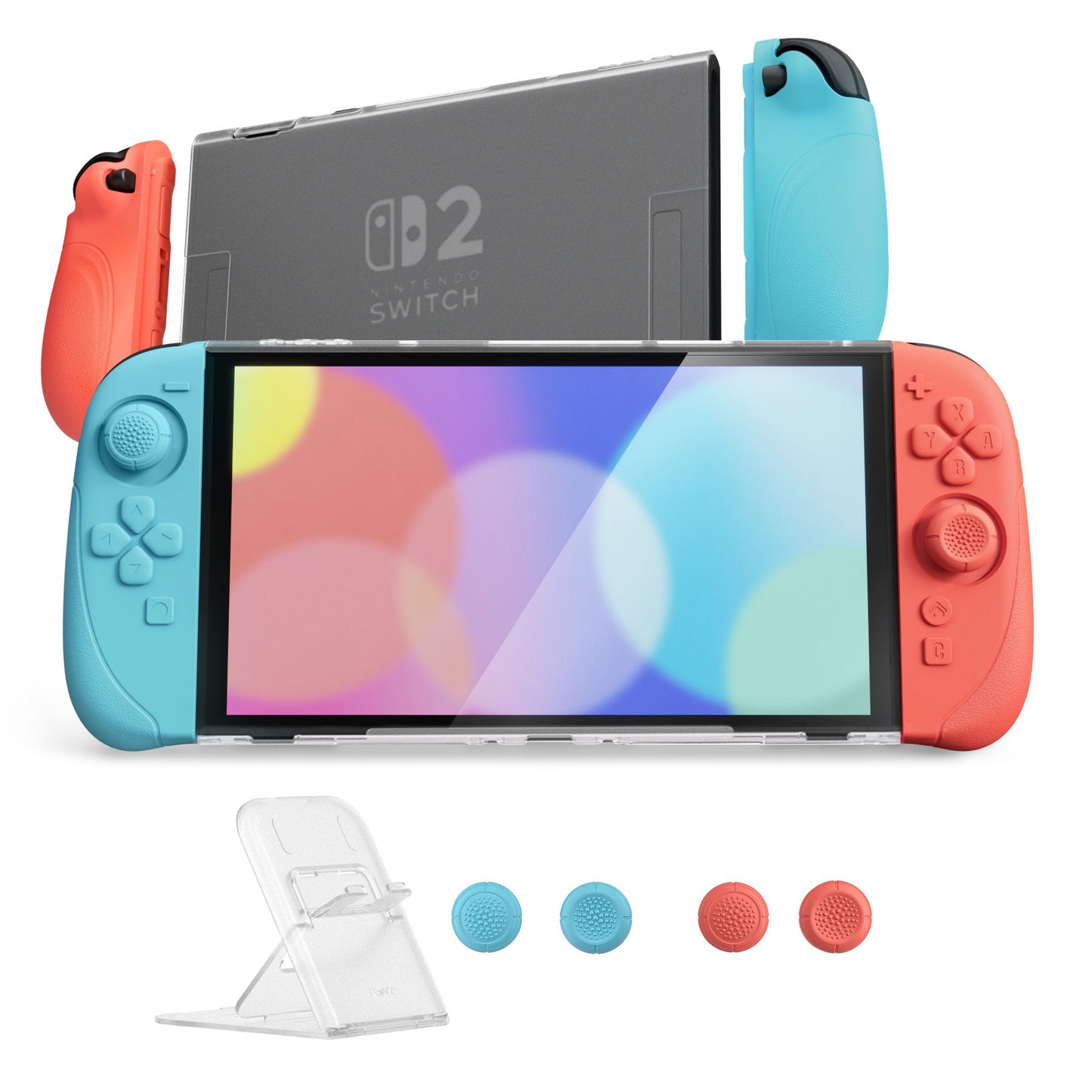 PlayVital Ranger Silicone Grip with Hard Console Cover for Nintendo Switch 2, Protective Case with Folding Stand & Thumb Grips Caps for Nintendo Switch 2 (2025) - Blue & Orange PlayVital