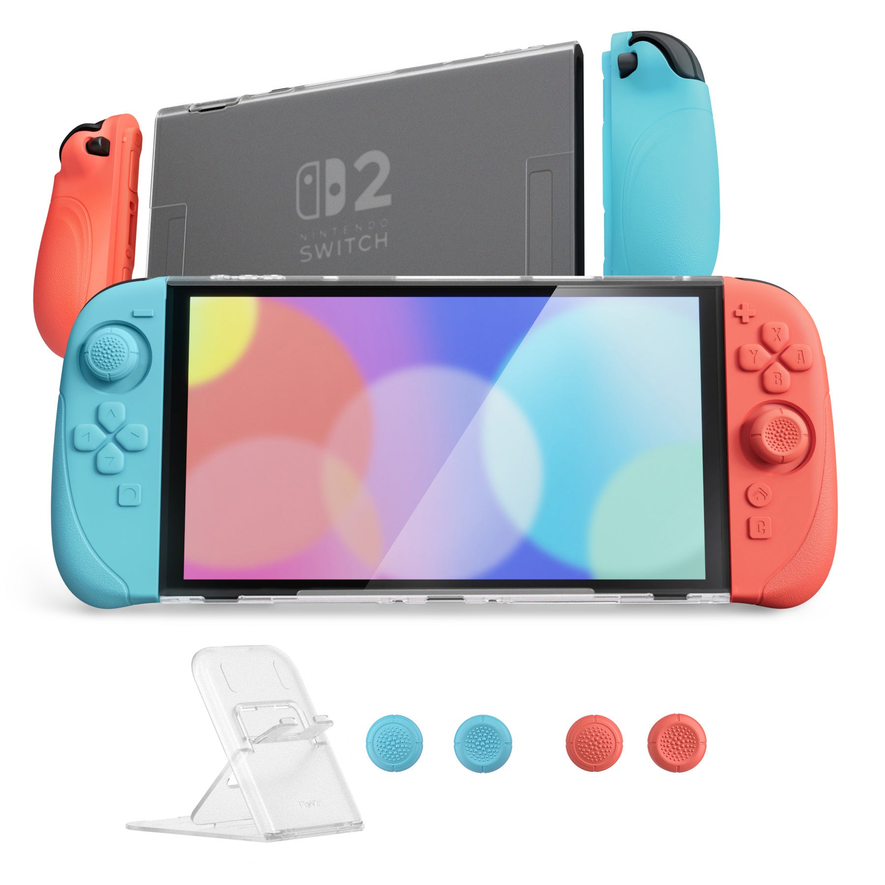 PlayVital Ranger Silicone Grip with Hard Console Cover for Nintendo Switch 2, Protective Case with Folding Stand & Thumb Grips Caps for Nintendo Switch 2 (2025) - Blue & Orange PlayVital