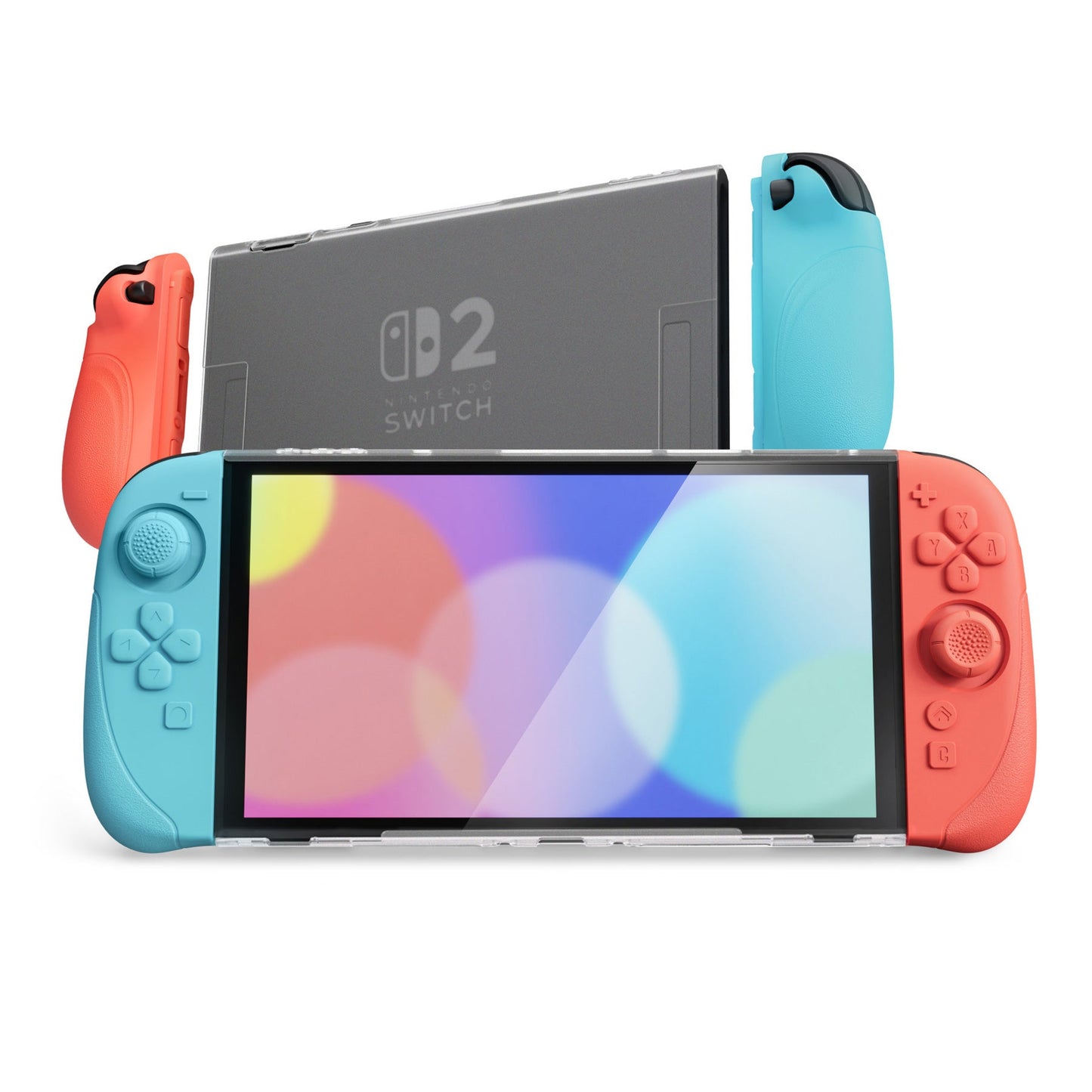 PlayVital Ranger Silicone Grip with Hard Console Cover for Nintendo Switch 2, Protective Case with Folding Stand & Thumb Grips Caps for Nintendo Switch 2 (2025) - Blue & Orange PlayVital