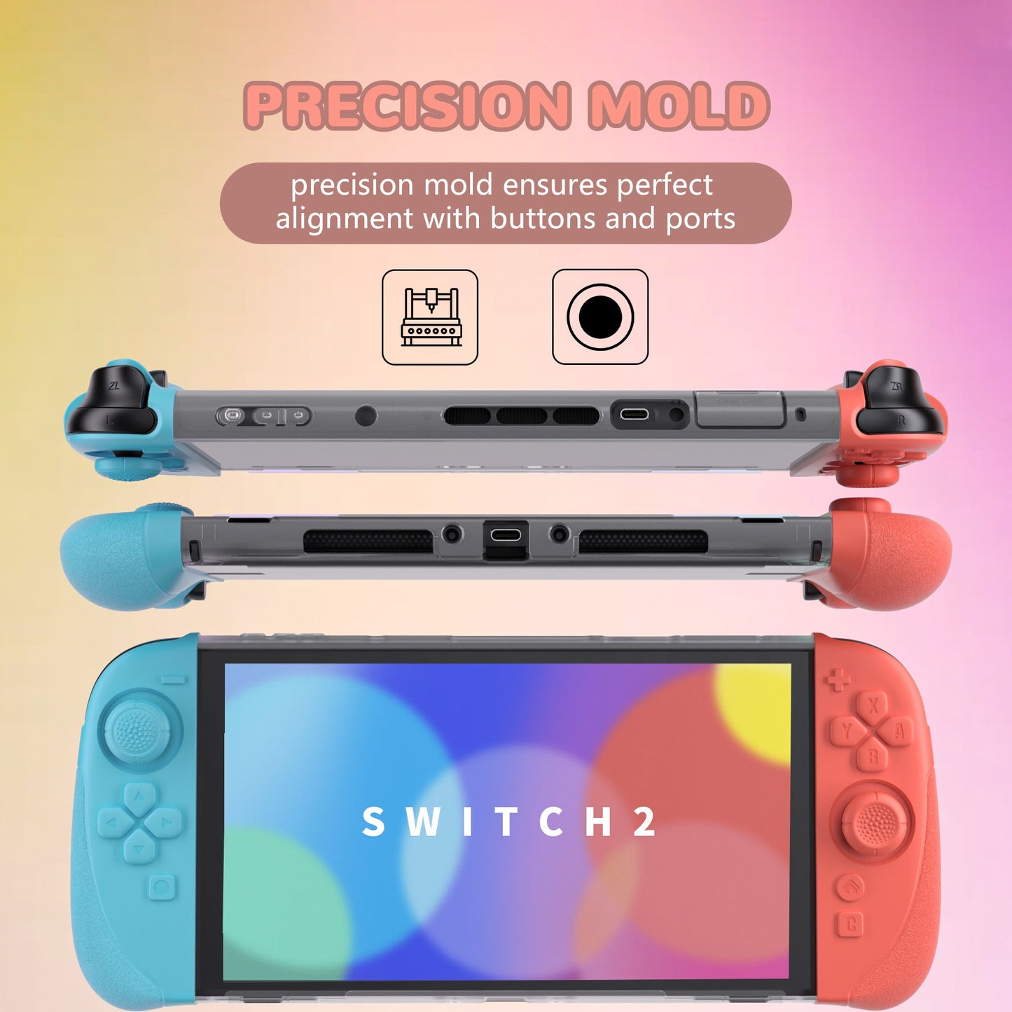 PlayVital Ranger Silicone Grip with Hard Console Cover for Nintendo Switch 2, Protective Case with Folding Stand & Thumb Grips Caps for Nintendo Switch 2 (2025) - Blue & Orange PlayVital