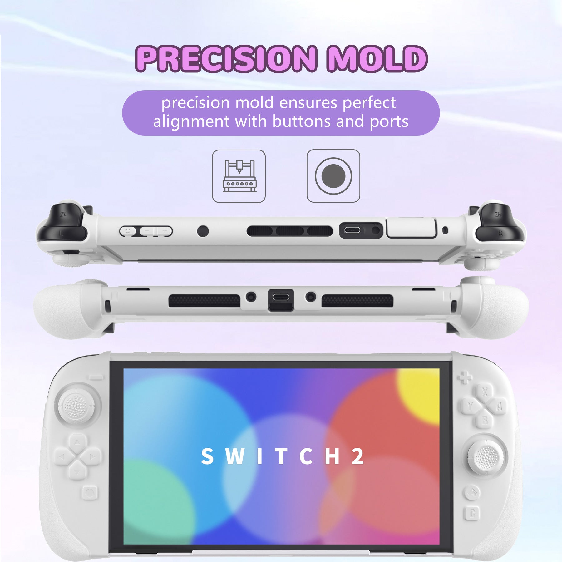 PlayVital Ranger Silicone Grip with Hard Console Cover for Nintendo Switch 2, Protective Case with Folding Stand & Thumb Grips Caps for Nintendo Switch 2 (2025) - White PlayVital