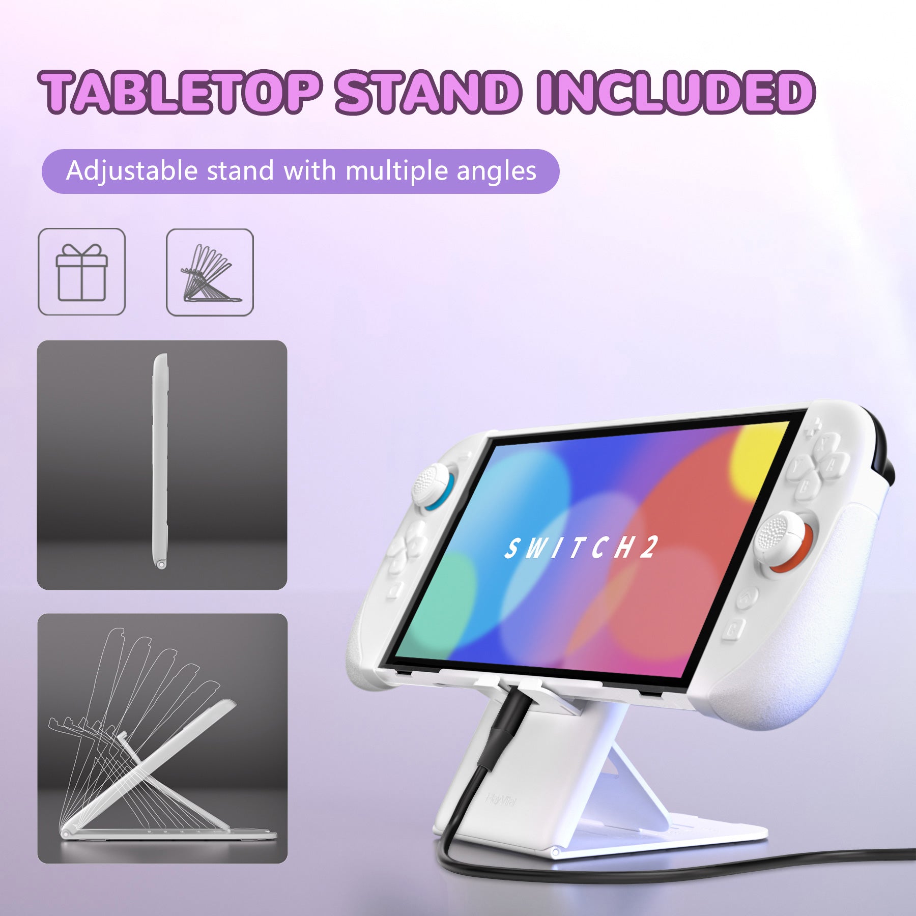 PlayVital Ranger Silicone Grip with Hard Console Cover for Nintendo Switch 2, Protective Case with Folding Stand & Thumb Grips Caps for Nintendo Switch 2 (2025) - White PlayVital