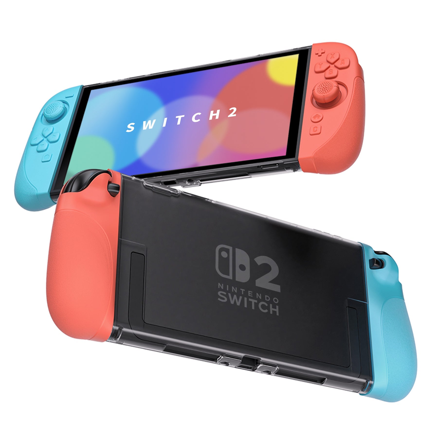 PlayVital Ranger Silicone Grip with Hard Console Cover for Nintendo Switch 2, Protective Case with Folding Stand & Thumb Grips Caps for for Nintendo Switch 2 (2025) - Clear White PlayVital