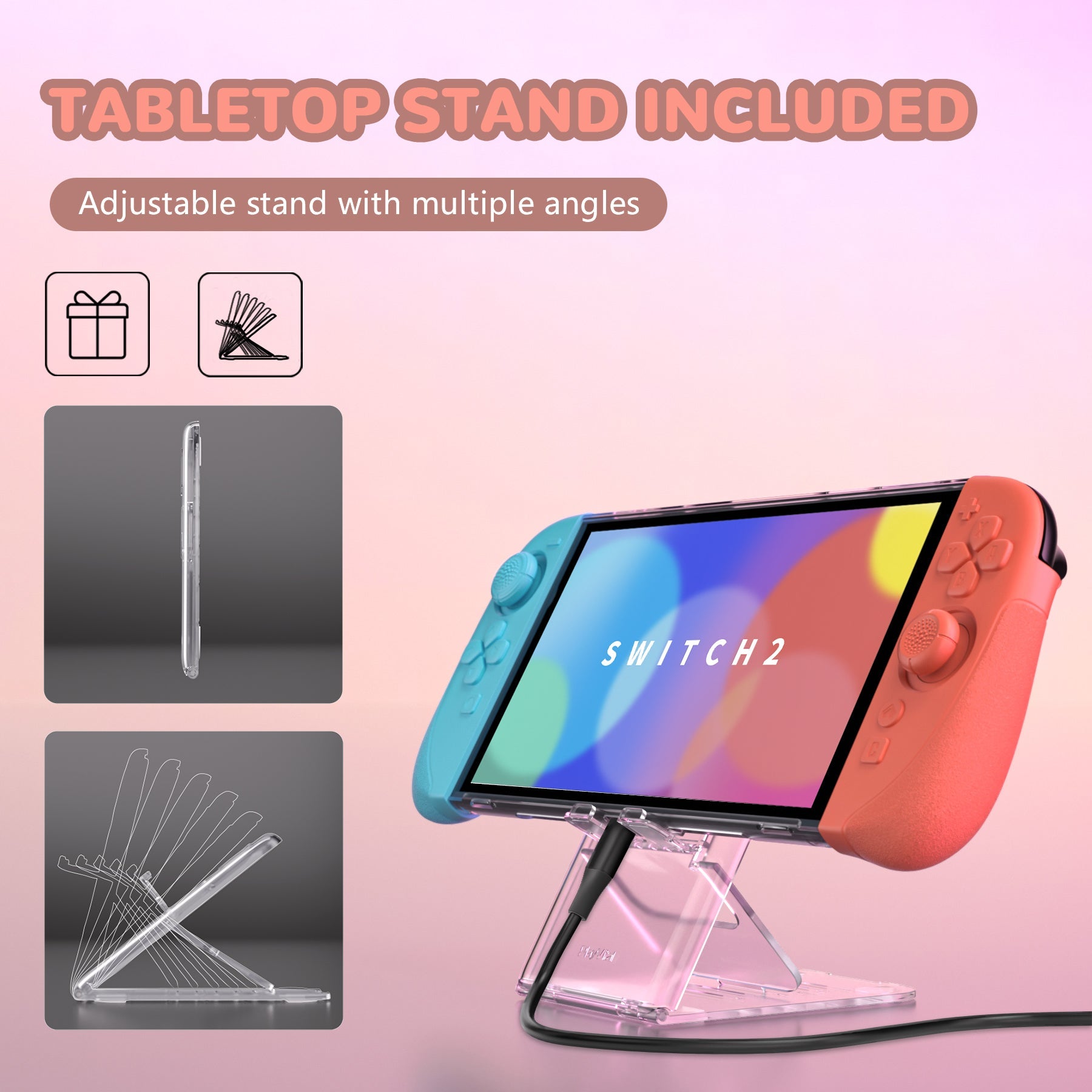 PlayVital Ranger Silicone Grip with Hard Console Cover for Nintendo Switch 2, Protective Case with Folding Stand & Thumb Grips Caps for for Nintendo Switch 2 (2025) - Clear White PlayVital