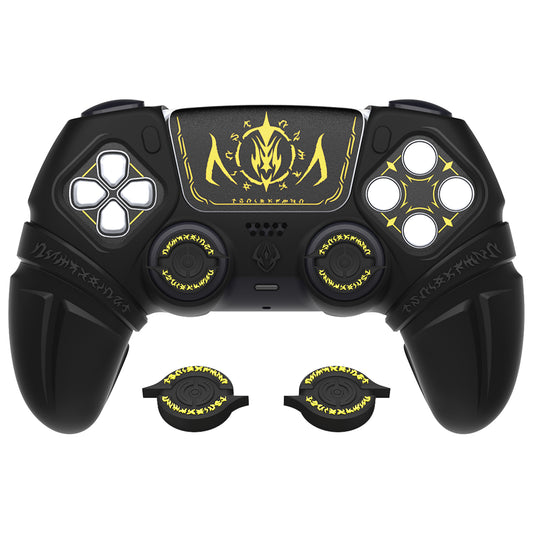 PlayVital Runes Edition Silicone Cover Skin for PS5 Controller with Thumb Grips & Touchpad Skin & D-pad Area Sticker, Compatible with PS5 Charging Dock - Black - FVEPFP001 PlayVital