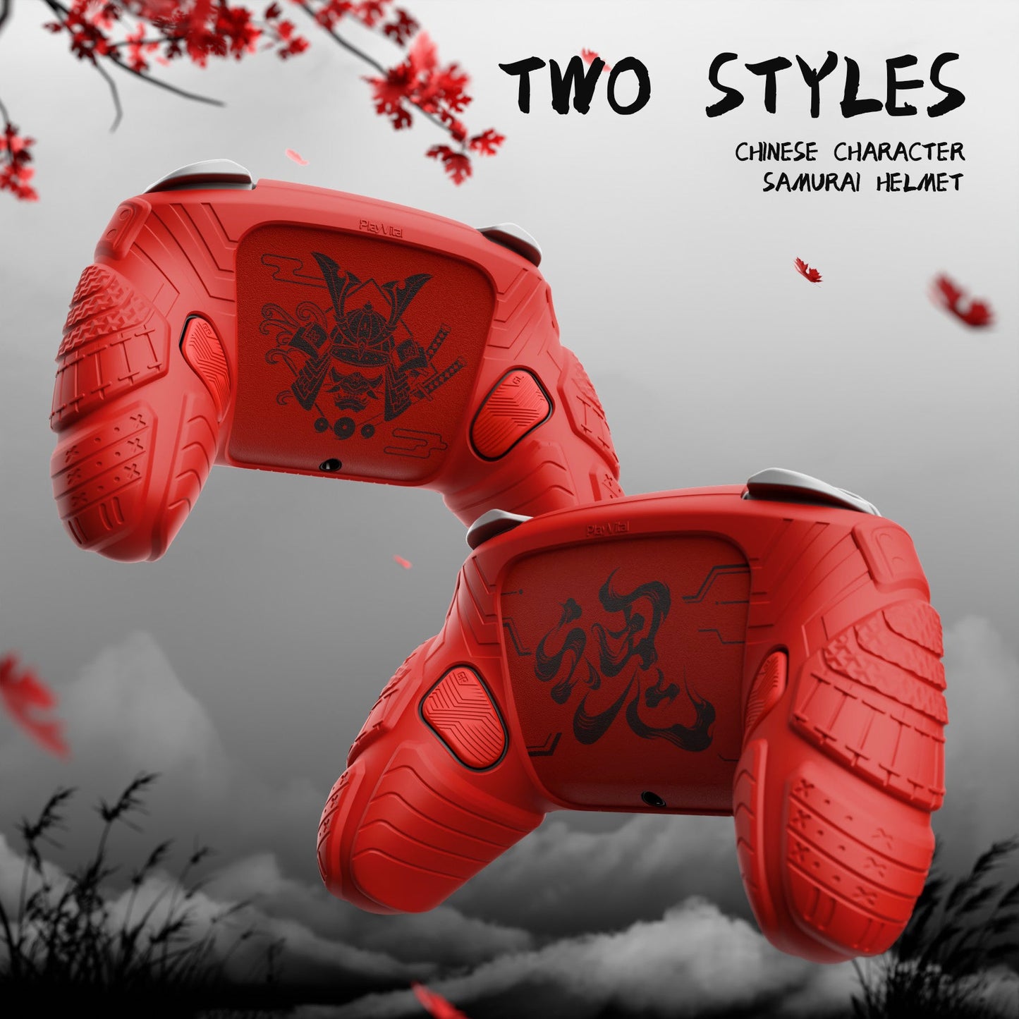 PlayVital Samurai Armor Edition Silicone Case for Switch 2 Pro Controller, for Nintendo Switch 2 Pro Controller Shockproof Skin Cover with Back Button Caps & Thumb Grip & Sticker - Red PlayVital