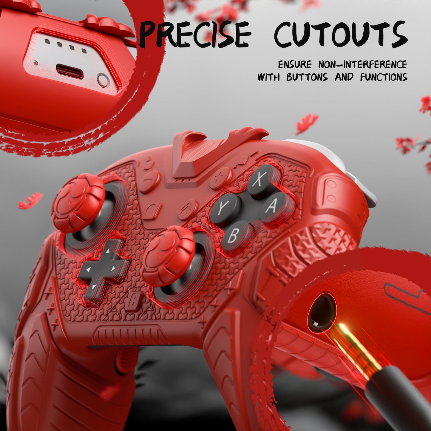 PlayVital Samurai Armor Edition Silicone Case for Switch 2 Pro Controller, for Nintendo Switch 2 Pro Controller Shockproof Skin Cover with Back Button Caps & Thumb Grip & Sticker - Red PlayVital